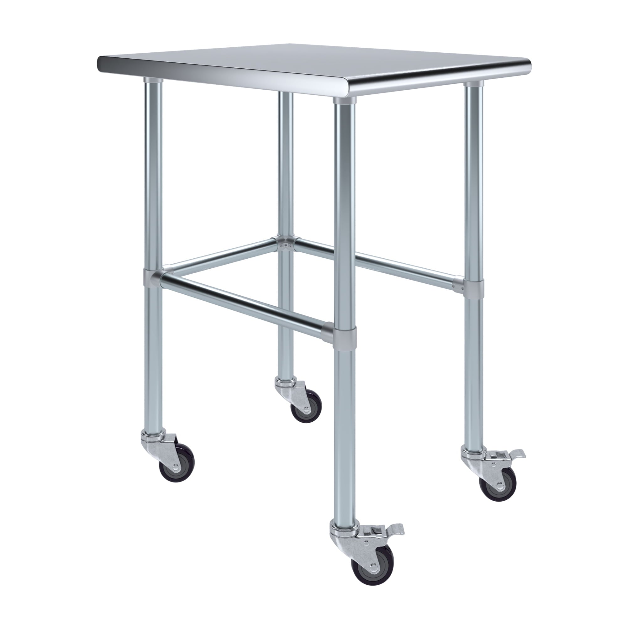 AmGood 36 Long x 30 Deep Stainless-Steel Work Table with Open Base and Wheels, Mobile Metal Table