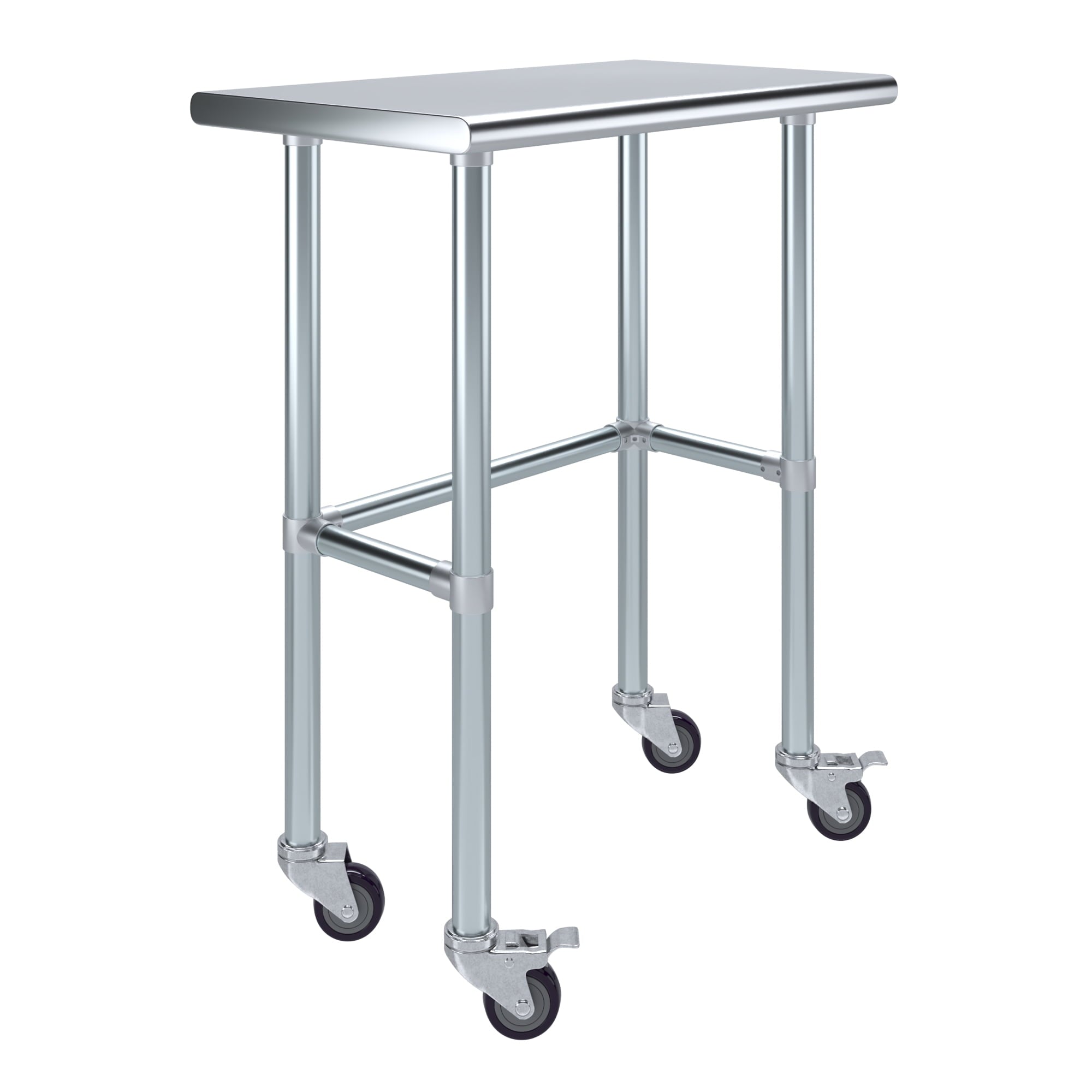 AmGood 36 Long x 30 Deep Stainless-Steel Work Table with Open Base and Wheels, Mobile Metal Table