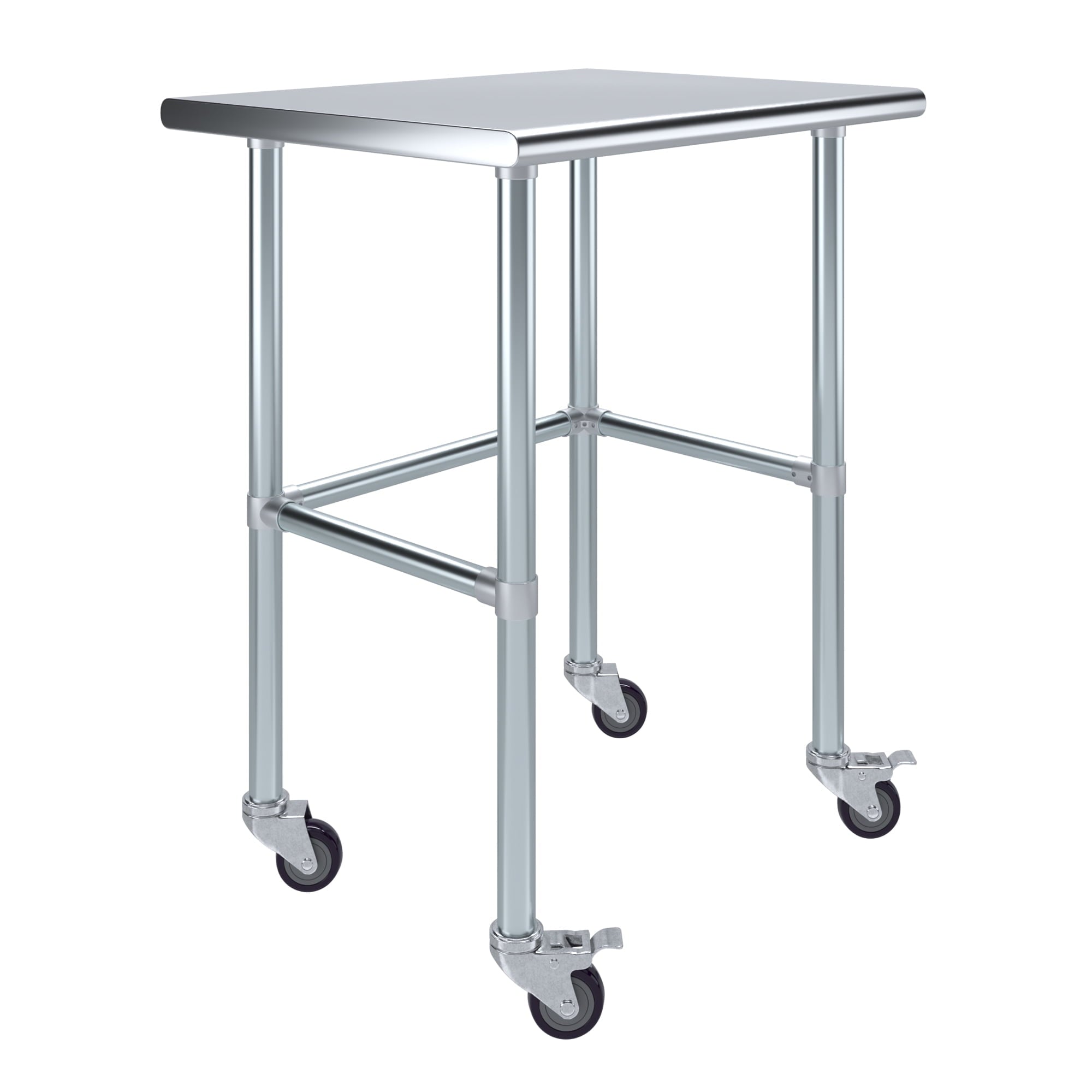 AmGood 36 Long x 30 Deep Stainless-Steel Work Table with Open Base and Wheels, Mobile Metal Table