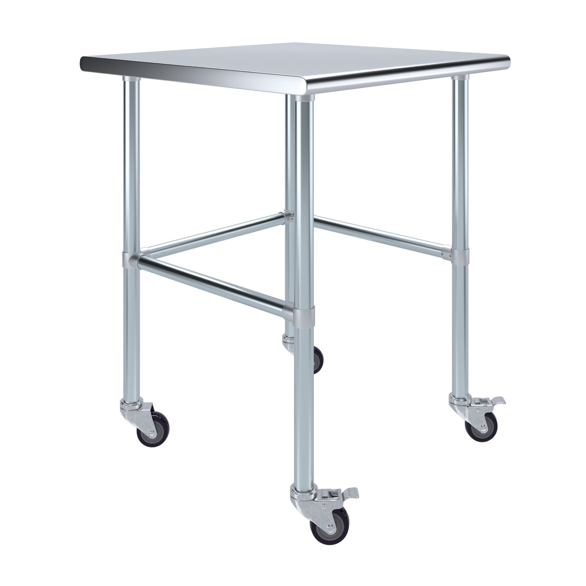 AmGood 36 Long x 30 Deep Stainless-Steel Work Table with Open Base and Wheels, Mobile Metal Table