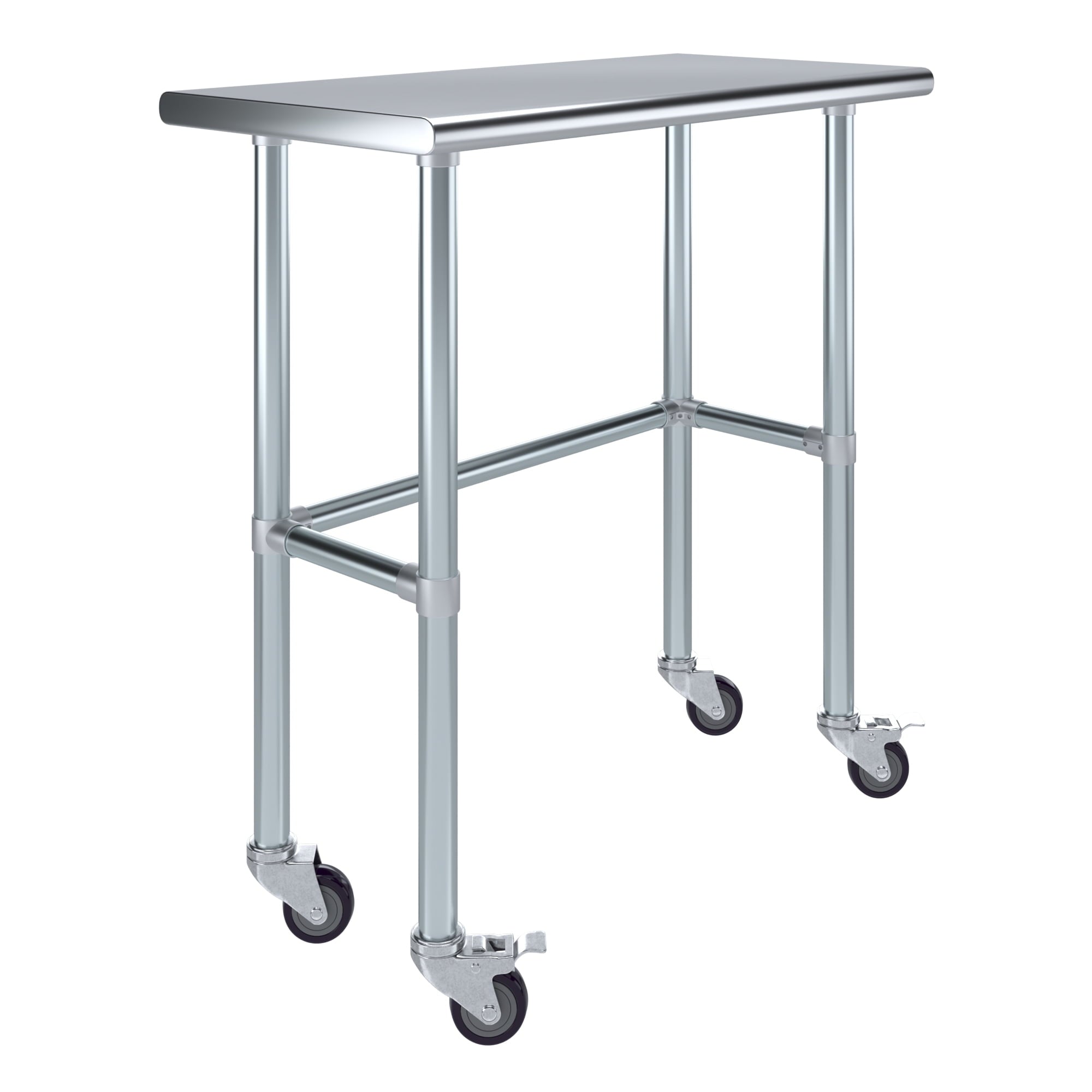 AmGood 36 Long x 30 Deep Stainless-Steel Work Table with Open Base and Wheels, Mobile Metal Table