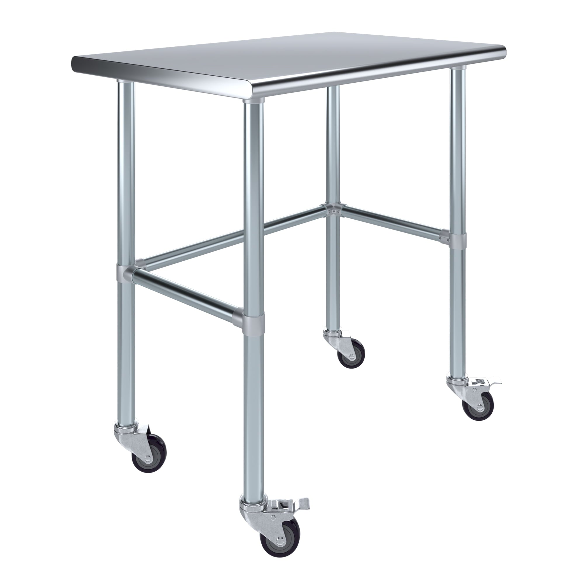 AmGood 36 Long x 30 Deep Stainless-Steel Work Table with Open Base and Wheels, Mobile Metal Table