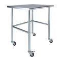 AmGood 36 Long x 30 Deep Stainless-Steel Work Table with Open Base and Wheels, Mobile Metal Table