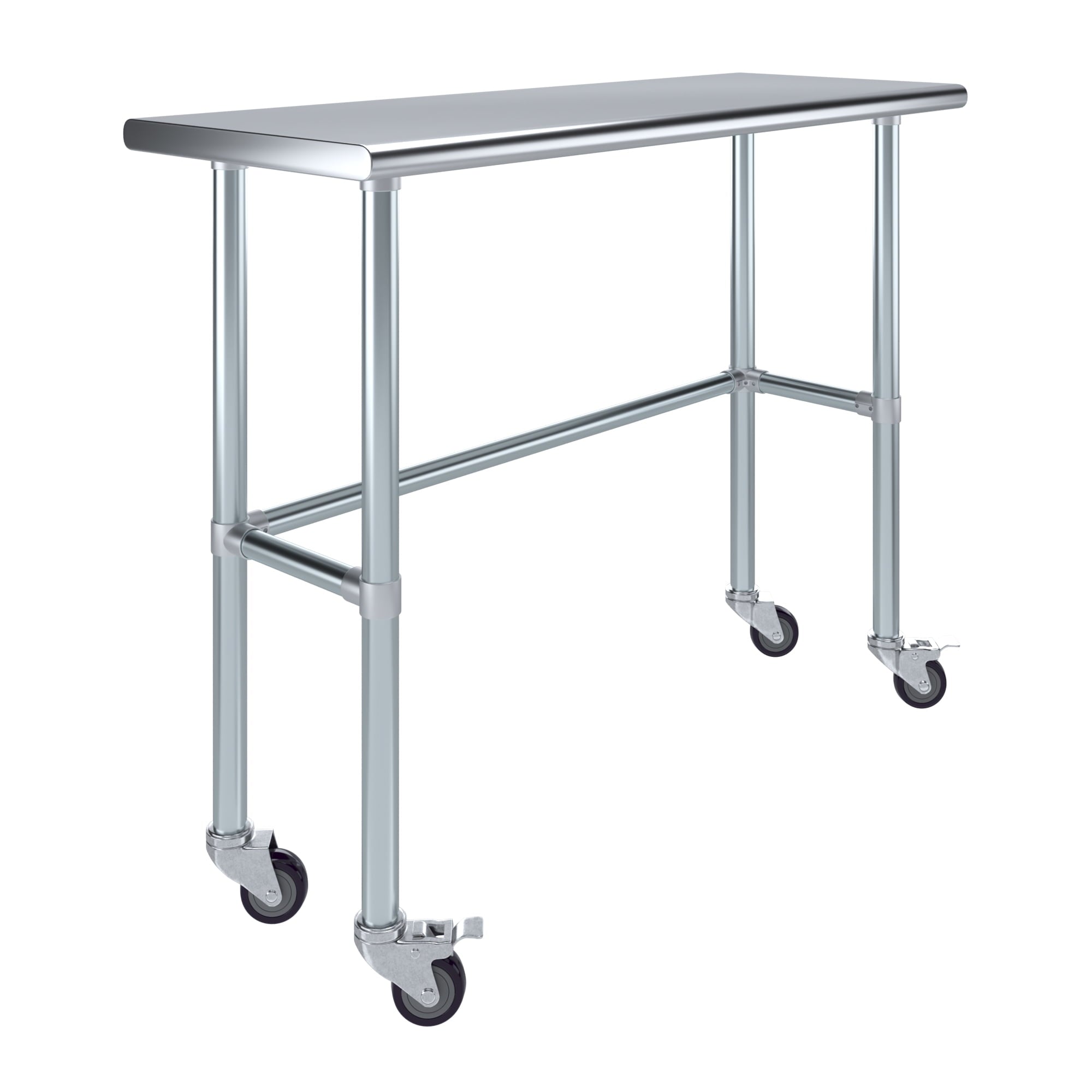 AmGood 36 Long x 30 Deep Stainless-Steel Work Table with Open Base and Wheels, Mobile Metal Table
