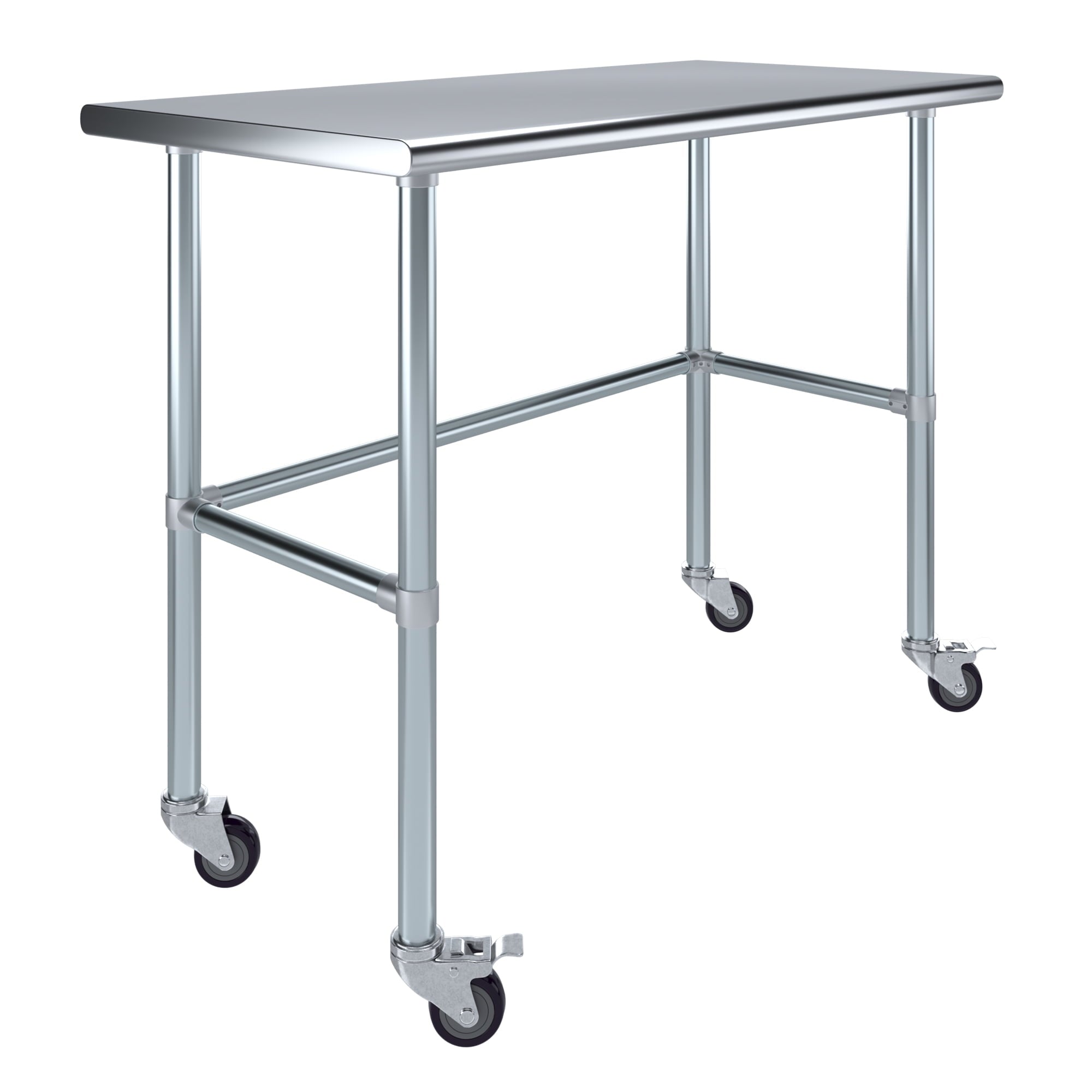 AmGood 36 Long x 30 Deep Stainless-Steel Work Table with Open Base and Wheels, Mobile Metal Table