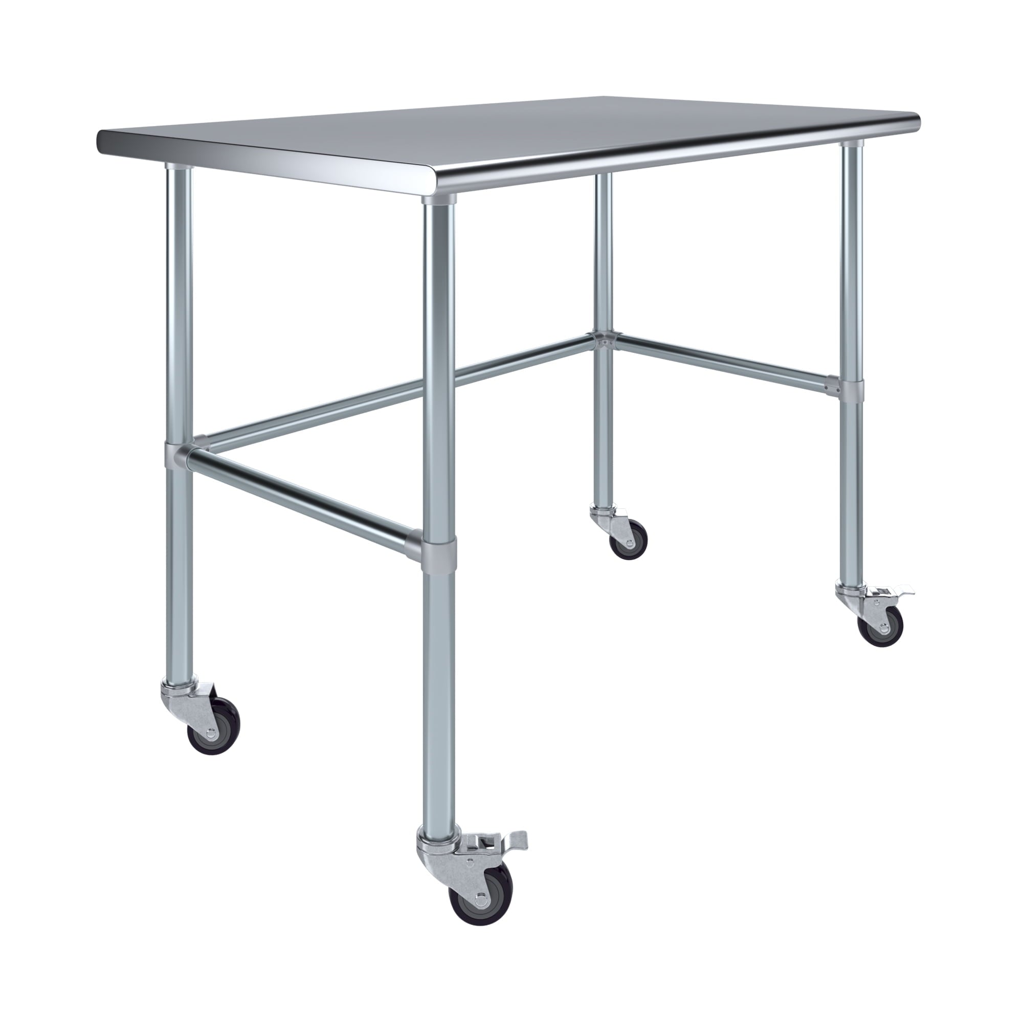 AmGood 36 Long x 30 Deep Stainless-Steel Work Table with Open Base and Wheels, Mobile Metal Table