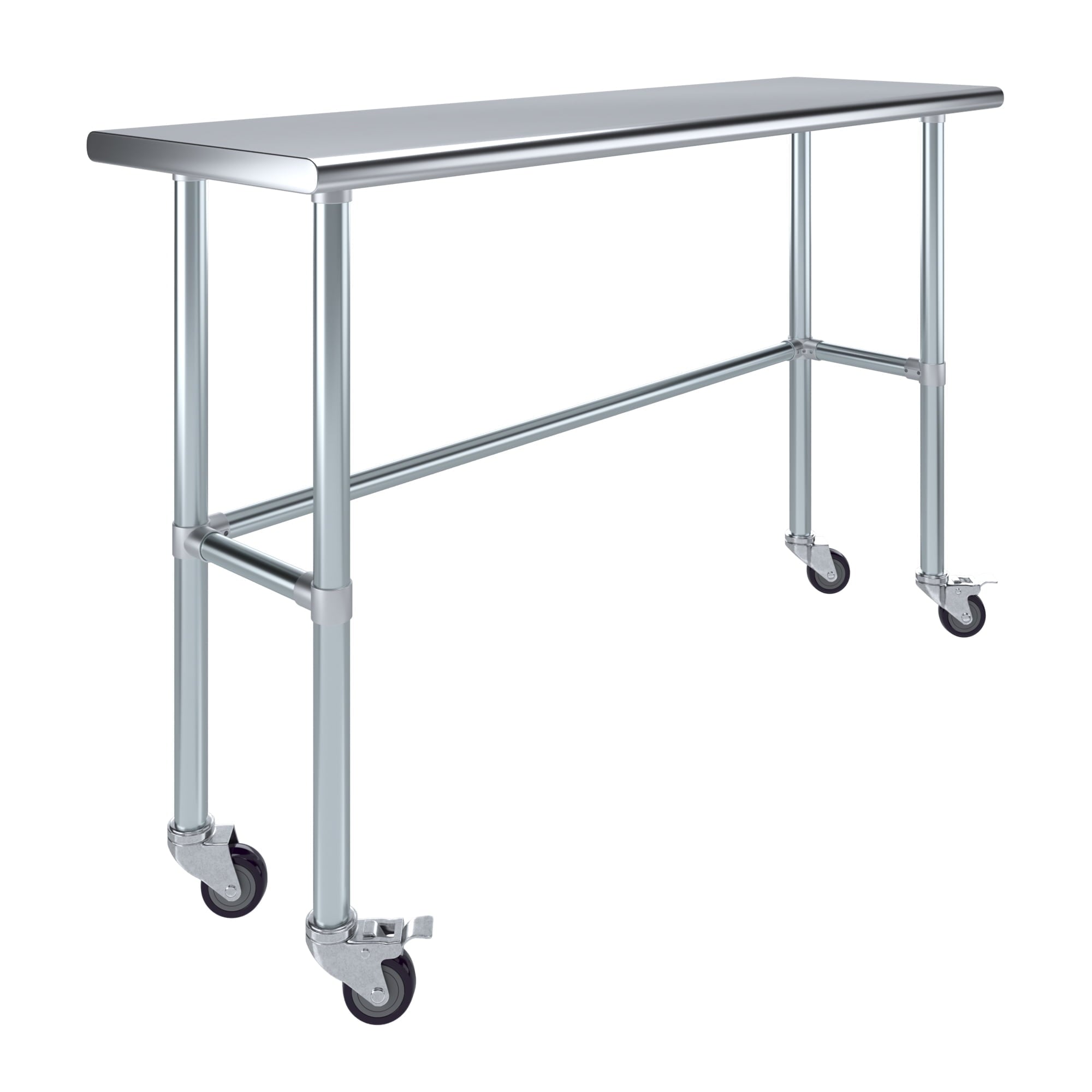 AmGood 36 Long x 30 Deep Stainless-Steel Work Table with Open Base and Wheels, Mobile Metal Table