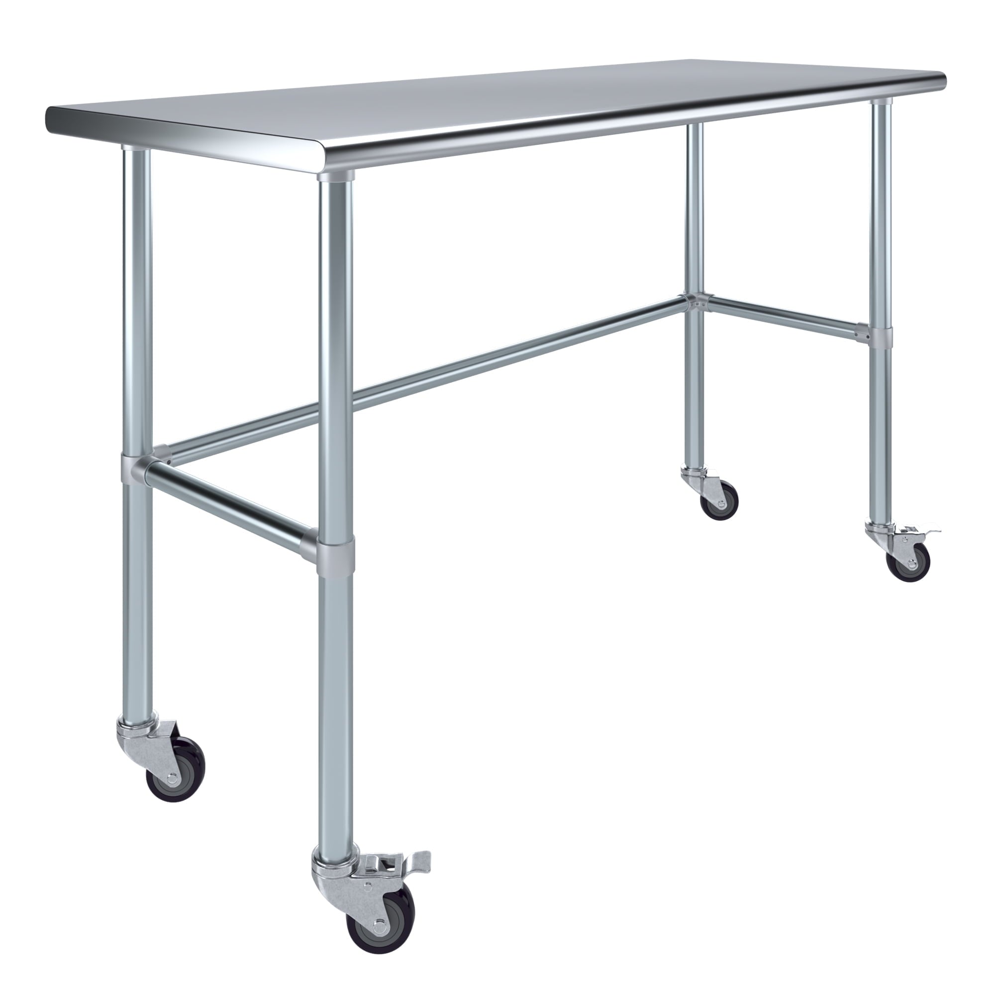 AmGood 36 Long x 30 Deep Stainless-Steel Work Table with Open Base and Wheels, Mobile Metal Table