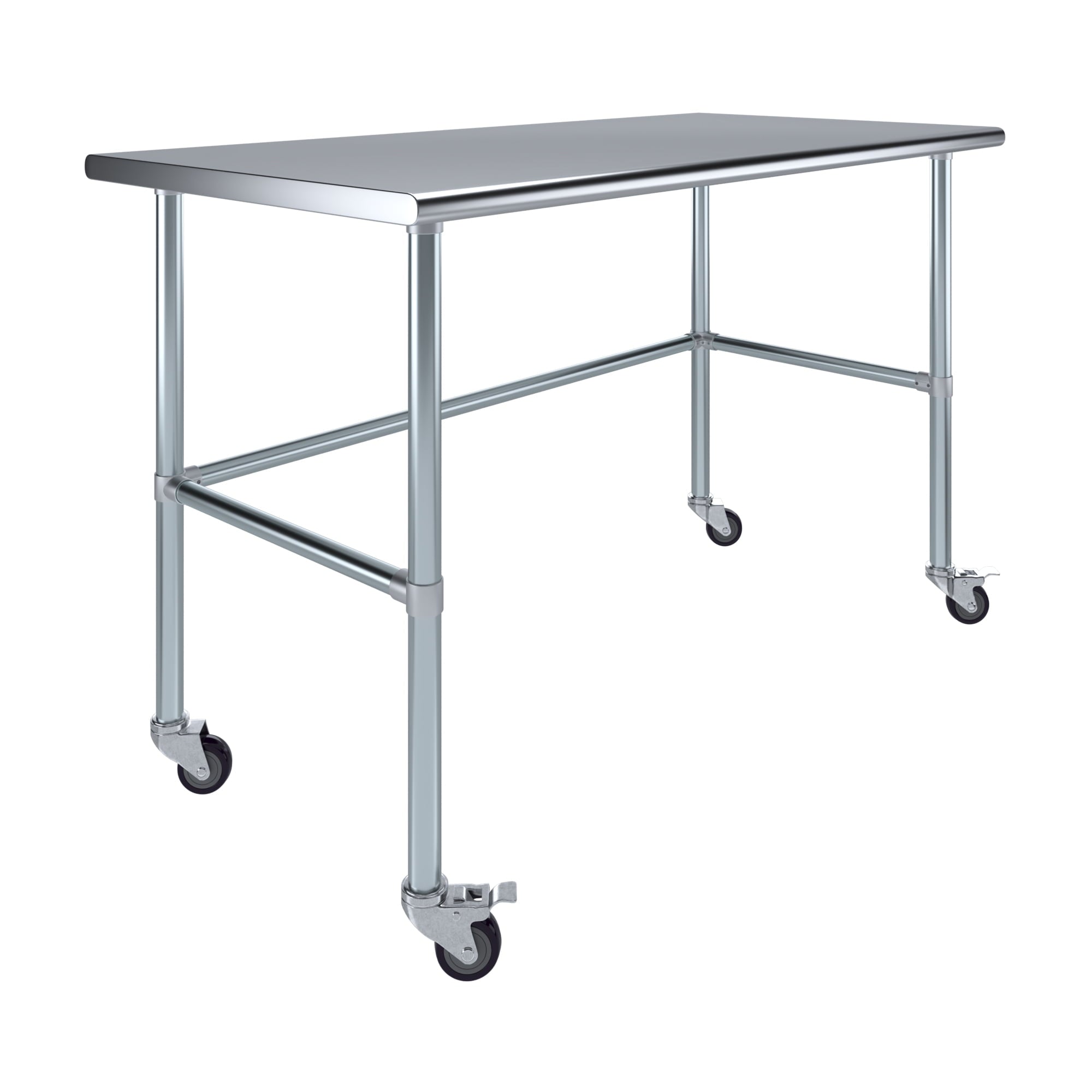 AmGood 36 Long x 30 Deep Stainless-Steel Work Table with Open Base and Wheels, Mobile Metal Table