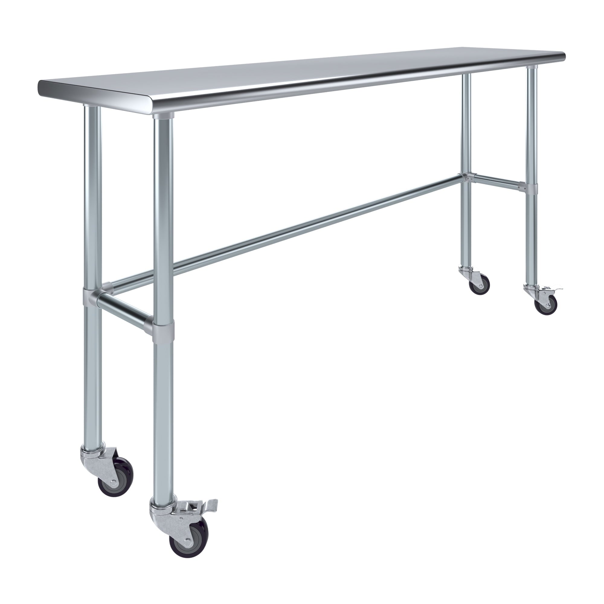 AmGood 36 Long x 30 Deep Stainless-Steel Work Table with Open Base and Wheels, Mobile Metal Table