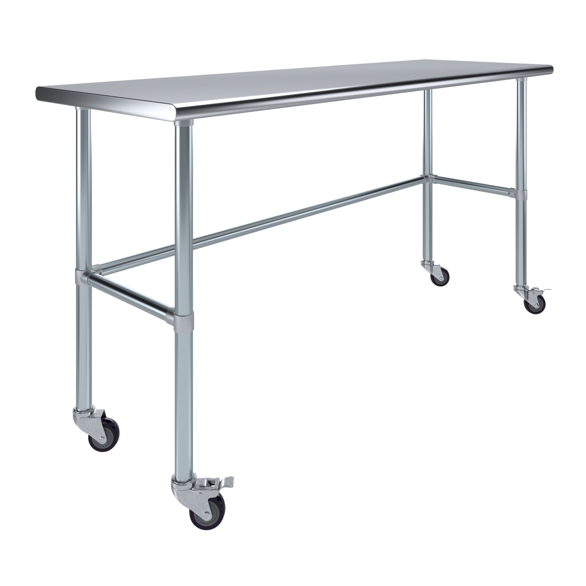 AmGood 36 Long x 30 Deep Stainless-Steel Work Table with Open Base and Wheels, Mobile Metal Table