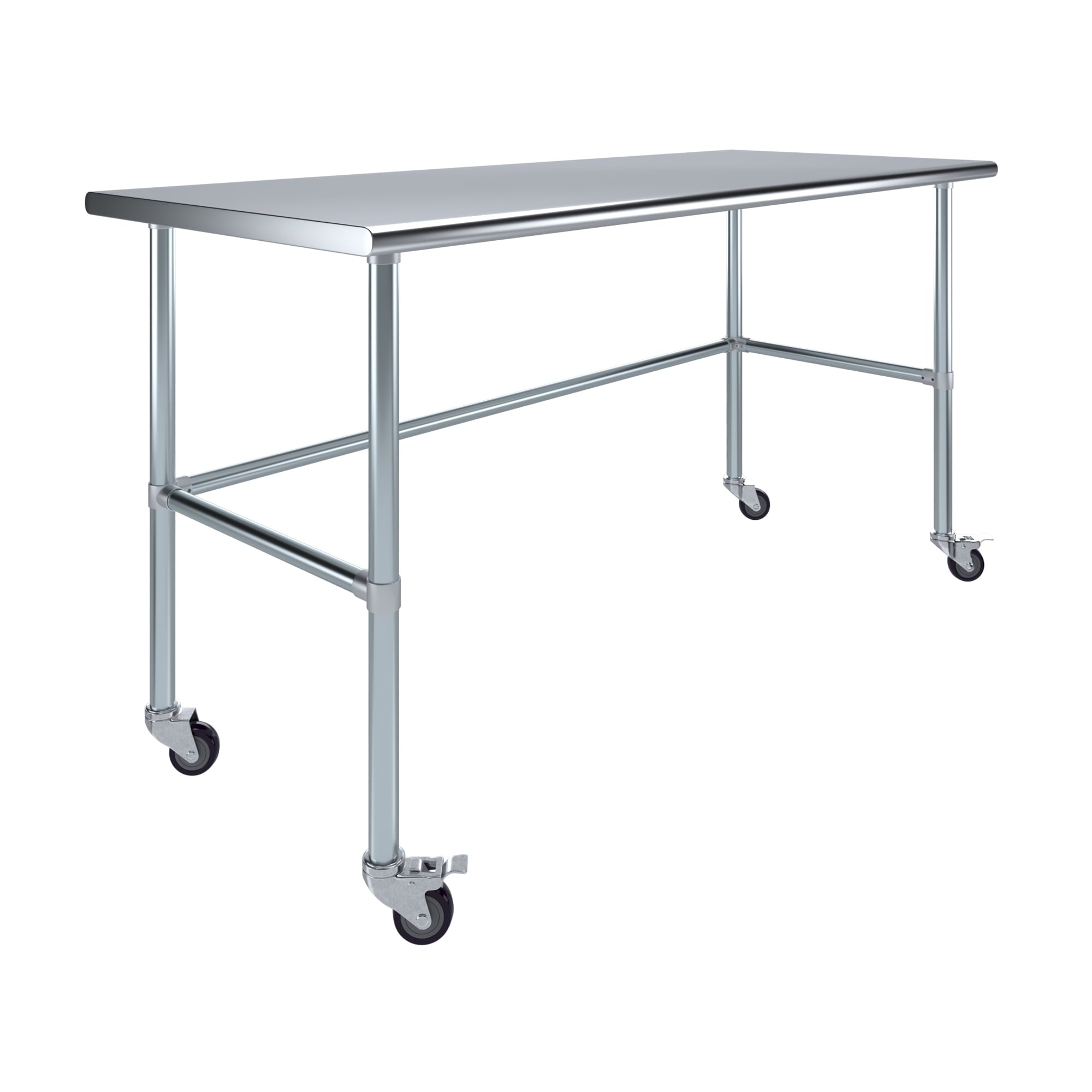 AmGood 36 Long x 30 Deep Stainless-Steel Work Table with Open Base and Wheels, Mobile Metal Table