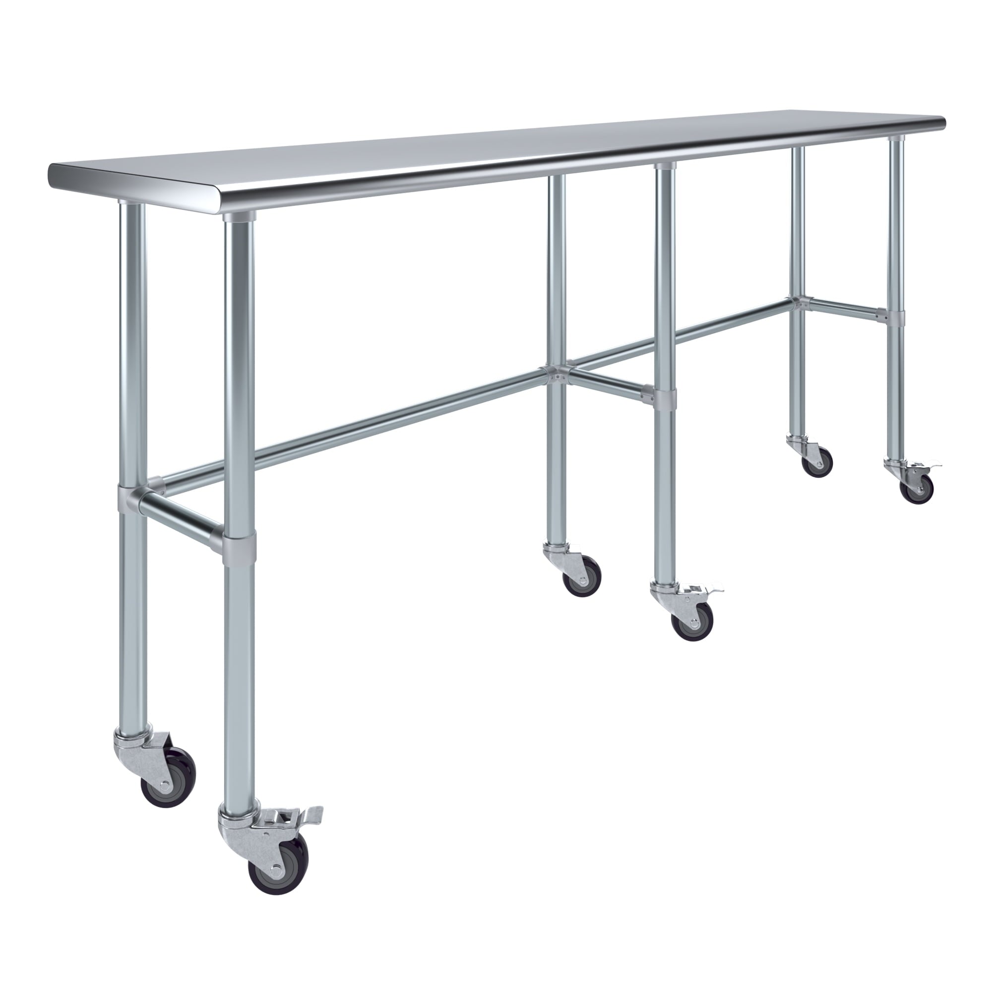 AmGood 36 Long x 30 Deep Stainless-Steel Work Table with Open Base and Wheels, Mobile Metal Table