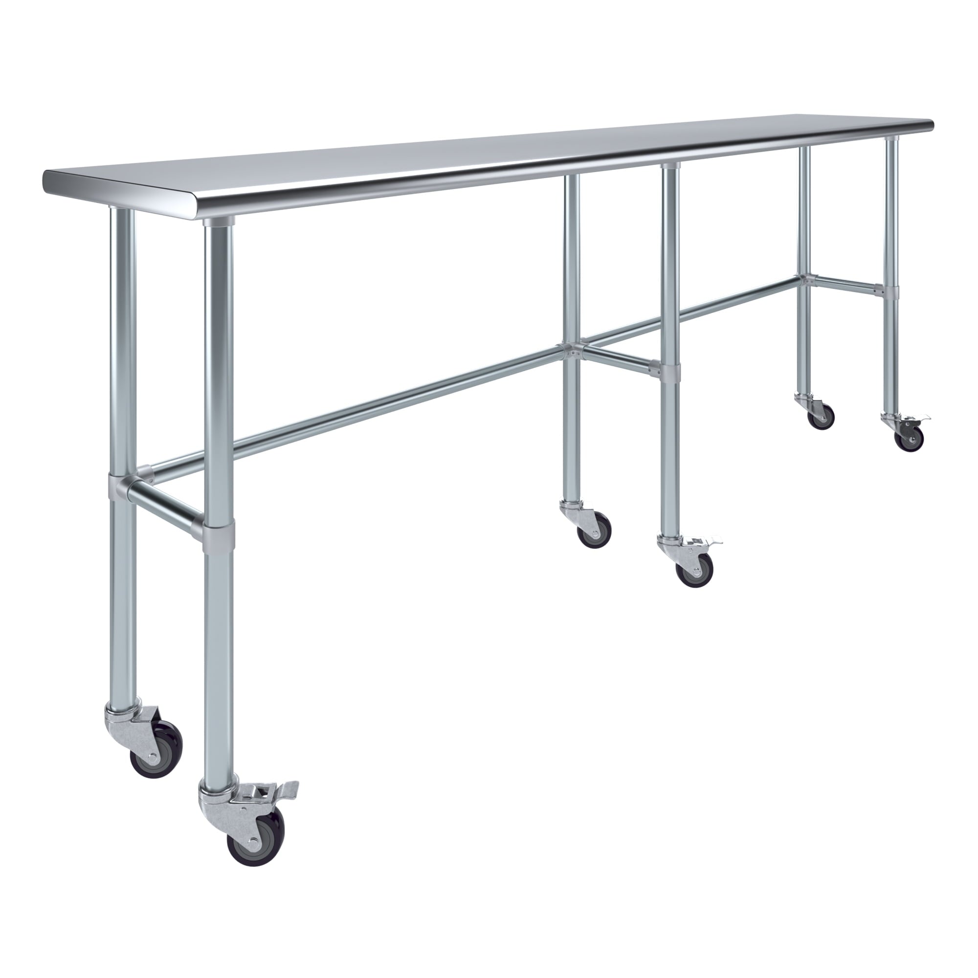 AmGood 36 Long x 30 Deep Stainless-Steel Work Table with Open Base and Wheels, Mobile Metal Table