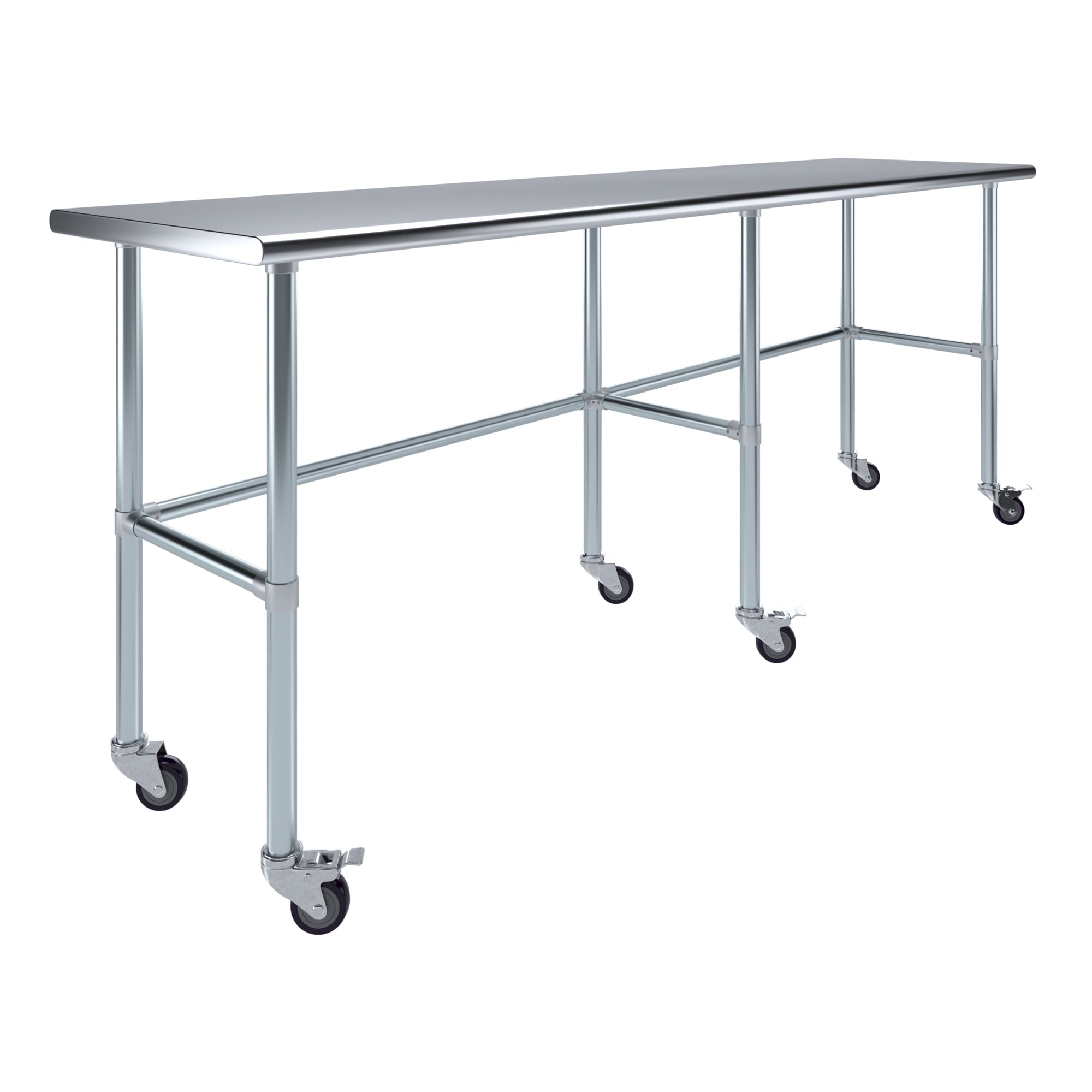 AmGood 36 Long x 30 Deep Stainless-Steel Work Table with Open Base and Wheels, Mobile Metal Table