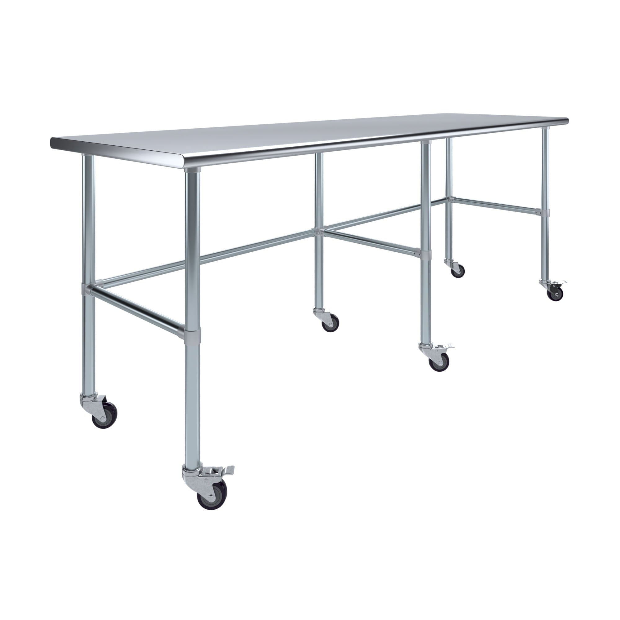 AmGood 36 Long x 30 Deep Stainless-Steel Work Table with Open Base and Wheels, Mobile Metal Table
