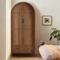 Armoire Wardrobe Closet, Wardrobe Cabinet with Drawers and Hanging Rod, Wooden Armoire Closet for Bedroom, Walnut