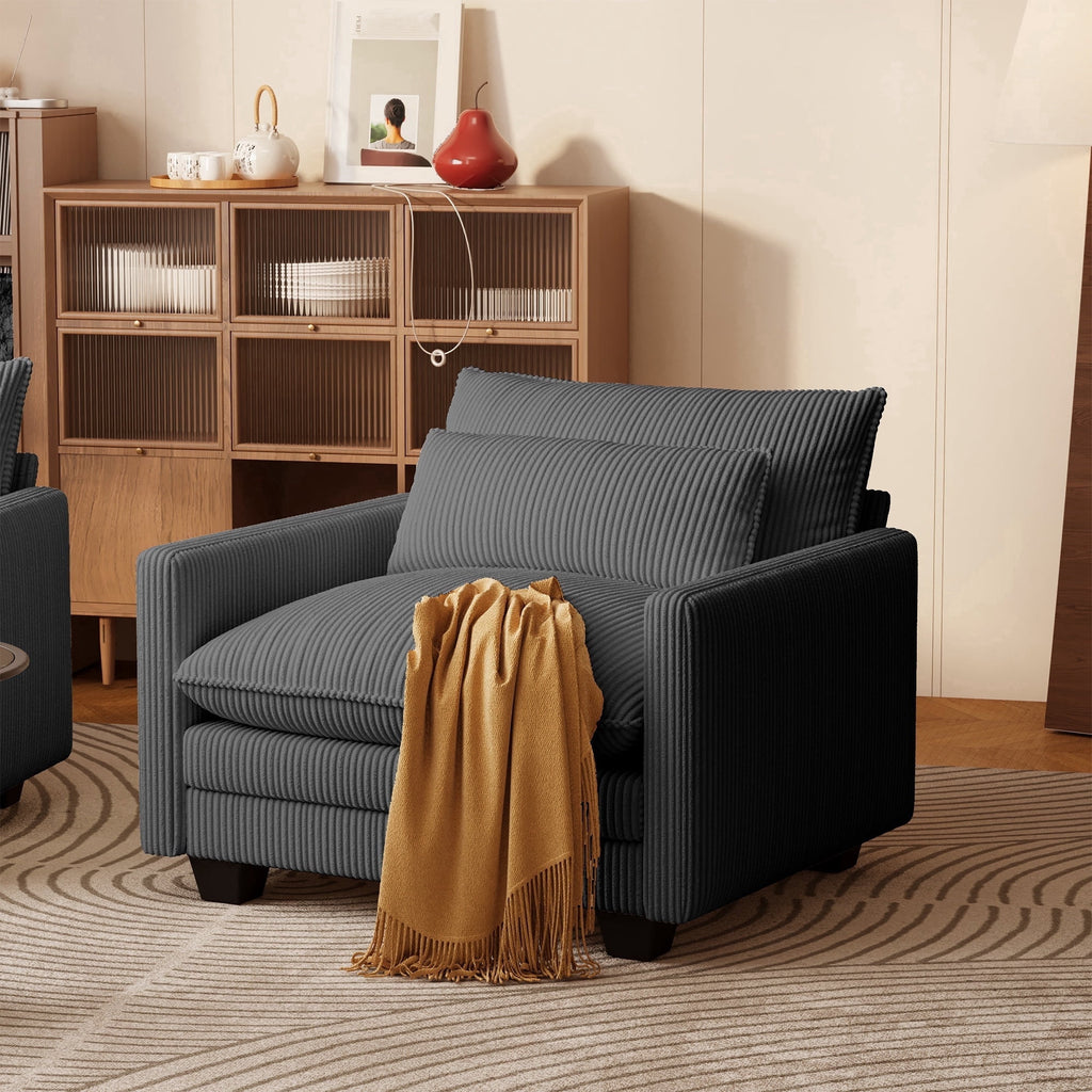 Asofer 31 Cloud Accent Sofa With Washable Cover, Single Corduroy Chair with Deep Seat Upholstered Cushion for Apartment,Dark gray