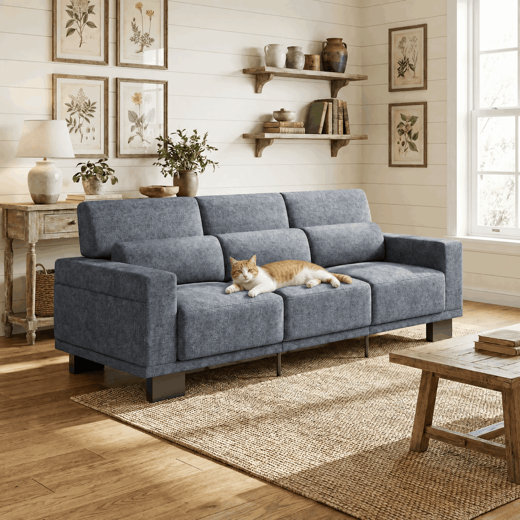 Asofer 89 3 Seater Sofa Couch,  Comfy Extra Deep Seat with Upholstered  3 Pillows for Living Room, Apartment,Dark Gray