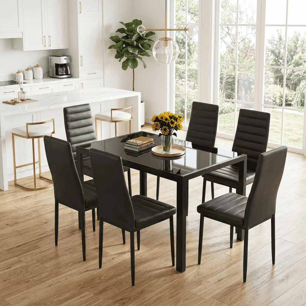 Asofer 5-Piece Dining Table Set for 4, Mid-Century Modern Solid Wood  Kitchen Table and 4 Upholstered Chairs, Small Space Rubberwood Dinette Set for Apartment, Walnut