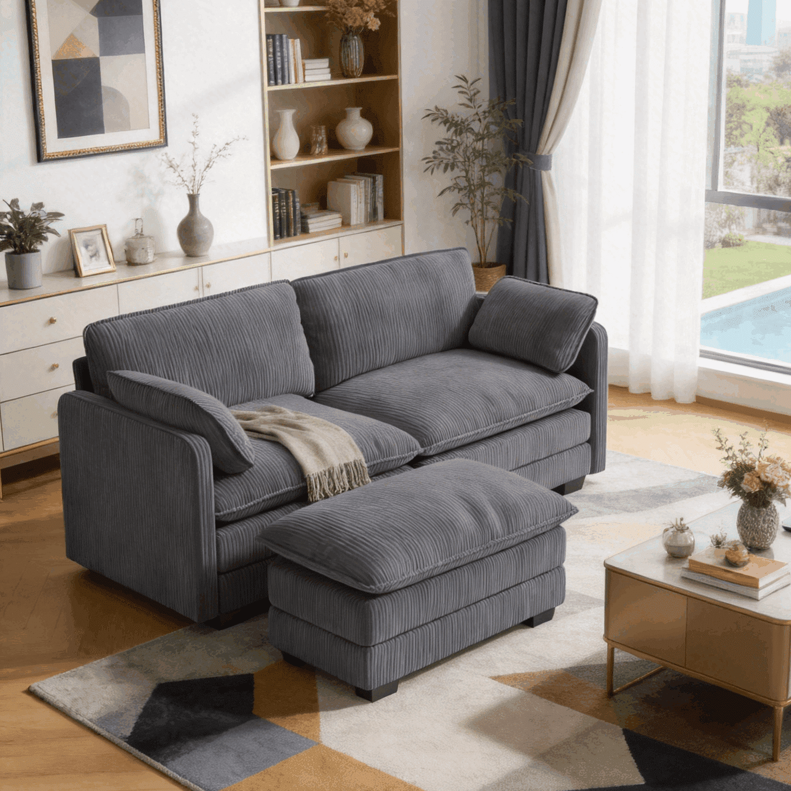 Asofer 31 Cloud Accent Sofa With Washable Cover, Single Corduroy Chair with Deep Seat Upholstered Cushion for Apartment,Dark gray