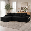 Aukfa 95 Cloud Sectional Sofa Deep Seat Boneless Couch Modular L-Shaped Couch, Left Chaise Corduroy Sofa for Living Room, Black