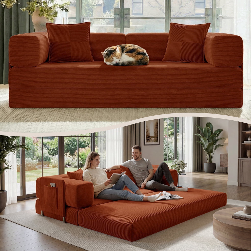BELHOME 5-in-1 Convertible Sofa Bed, 78.8 Sleeper Sofa Boneless Couch with Side Pockets, Folding Floor Sofa Compression Sofa for Living Rooms No Assembly Required