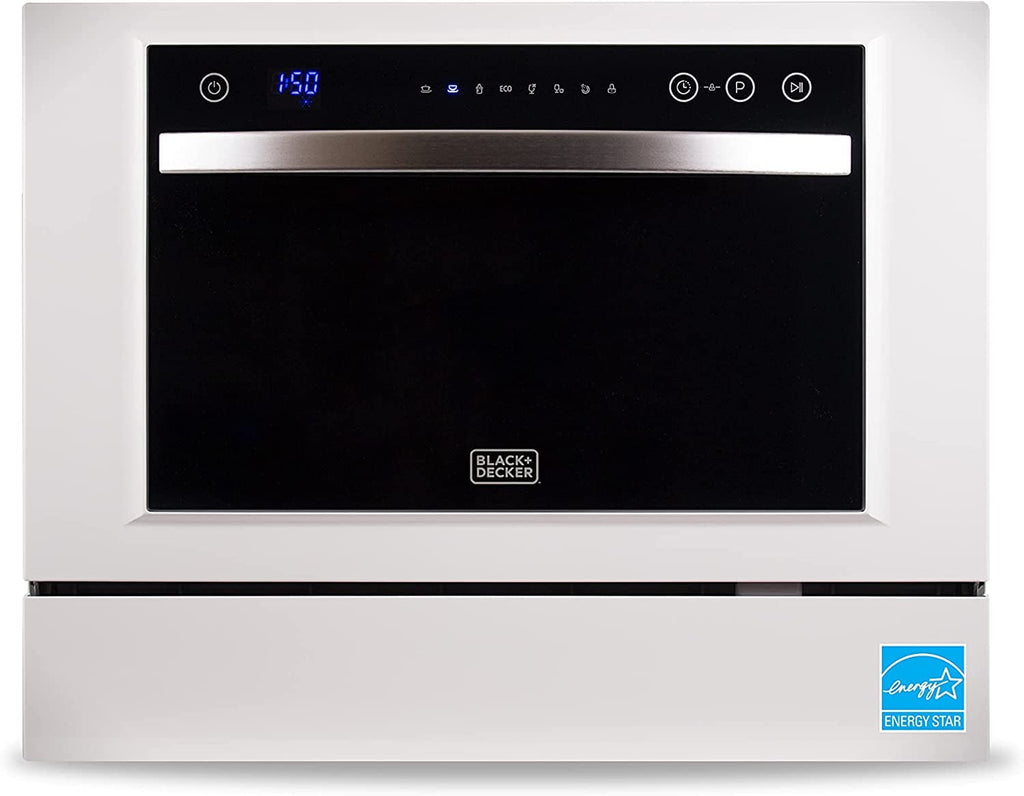 BLACK+DECKER 6-Place Setting Compact Countertop Dishwasher, Accommodates up to 10-In. Dinner Plates, BCD6W