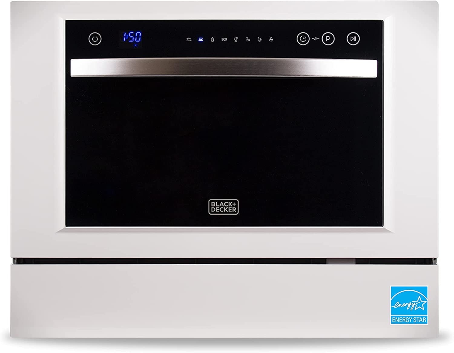 BLACK+DECKER 6-Place Setting Compact Countertop Dishwasher, Accommodates up to 10-In. Dinner Plates, BCD6W