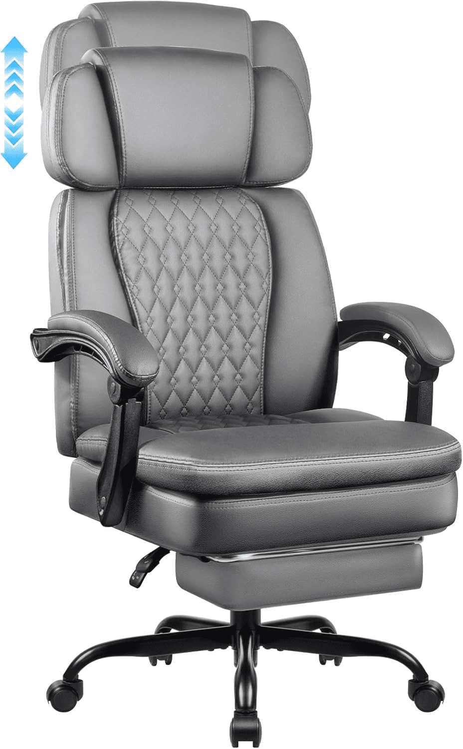 BOSSIN 400lbs Executive Office Chair with Foot Rest, Ergonomic Heavy Duty Big and Tall Desk Chair with Adjustable Headrest, High Back PU Leather Comfy Computer Chair