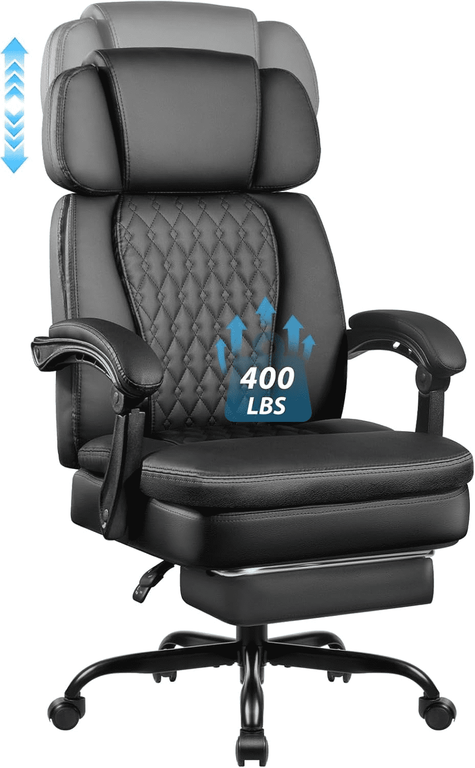 BOSSIN 400lbs Executive Office Chair with Foot Rest, Ergonomic Heavy Duty Big and Tall Desk Chair with Adjustable Headrest, High Back PU Leather Comfy Computer Chair