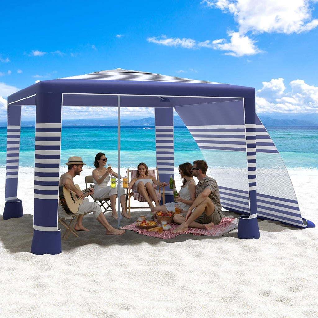 Beach Cabana, 8'×8' Large Canopy with Side Wall, UPF 50+ Protection Easy Setup Tent Sun Shelter, Adjustable Height Wind Resistant Cabana for Whole Family, Navy Stripes