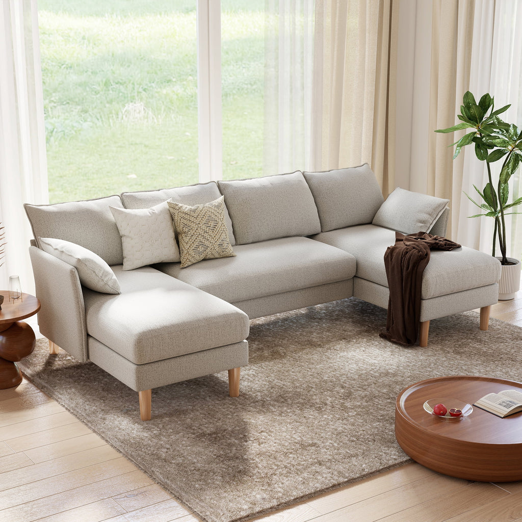BedLuxury 100 U-Shape Sectional Sofa with Chaise, Chenille Modern Couch with High Legs for Living Room, Apartment, Gray