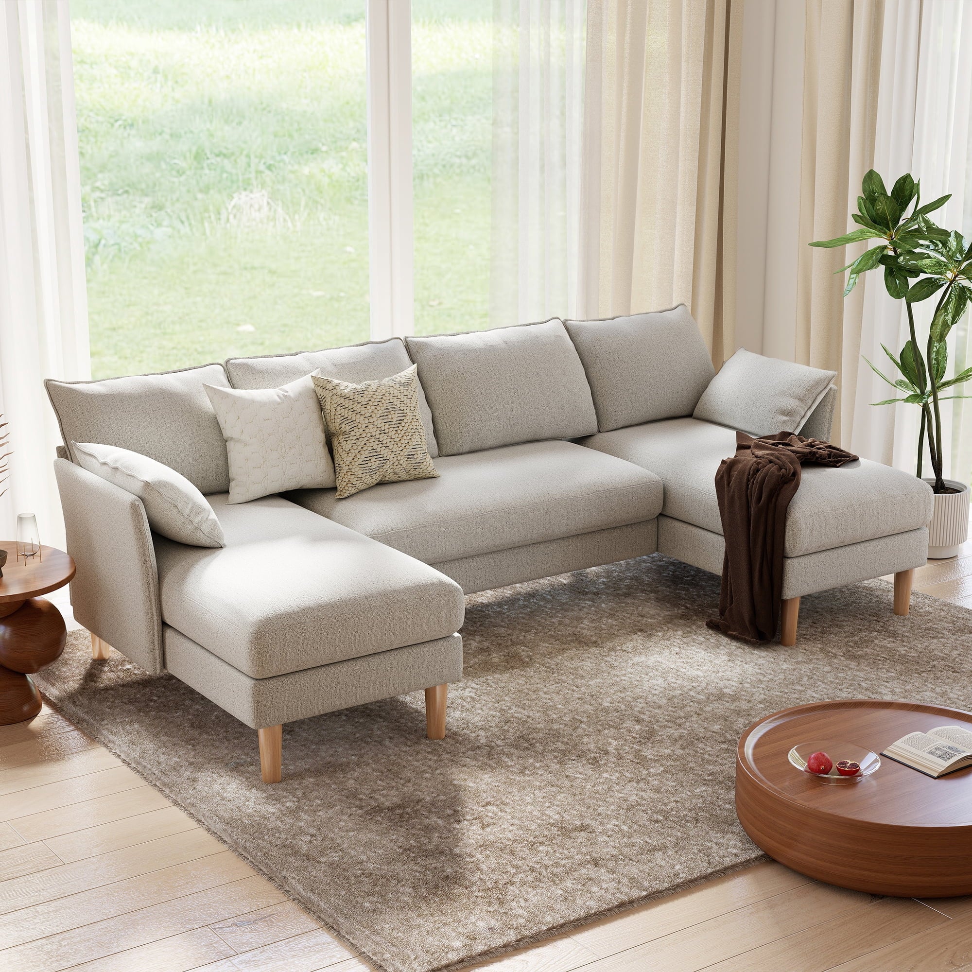 BedLuxury 100 U-Shape Sectional Sofa with Chaise, Chenille Modern Couch with High Legs for Living Room, Apartment, Gray