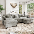 BedLuxury 111.5'' Modular Sectional Sofa with Movable Ottomans, U Shaped Cloud Couch for Living Room, 3-Seat, Grey