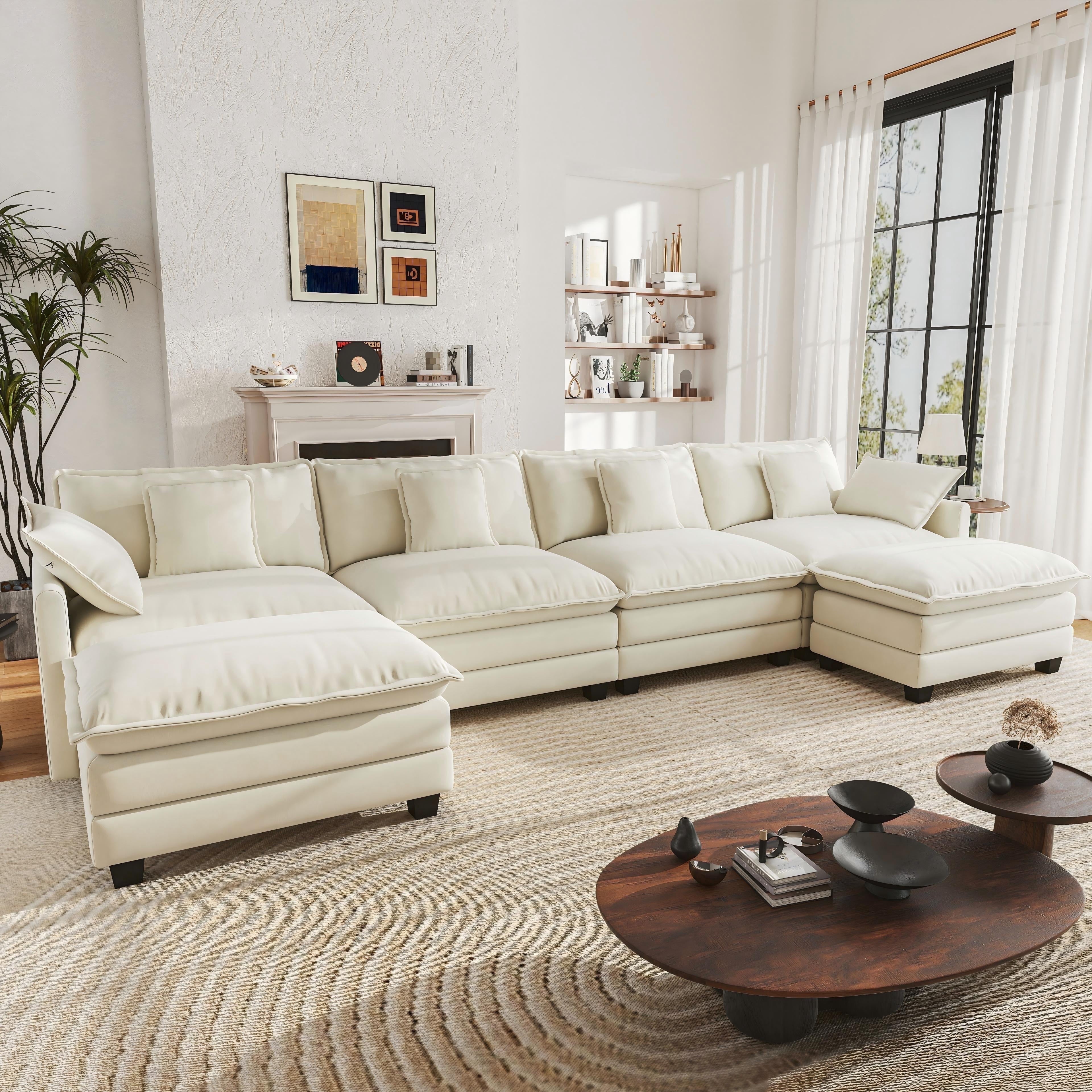 BedLuxury 111.5'' Modular Sectional Sofa with Movable Ottomans, U Shaped Cloud Couch for Living Room, 3-Seat, Grey