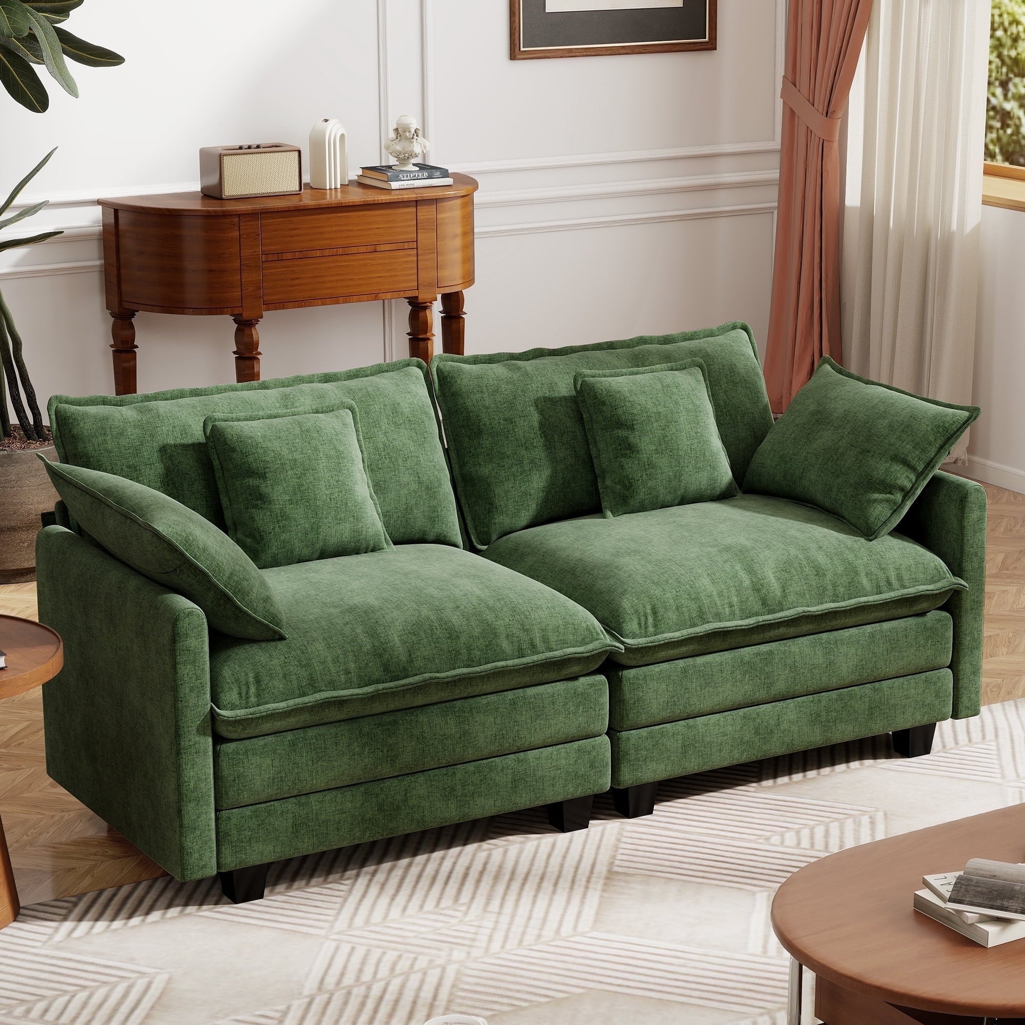 BedLuxury 111.5'' Modular Sectional Sofa with Movable Ottomans, U Shaped Cloud Couch for Living Room, 3-Seat, Beige