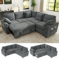 BedLuxury 83 Sectional Sleeper Sofa With Pull Out Bed, Storage Seat & USB Charging, L Shape Modern Couch for Living Room, Corduroy Gray