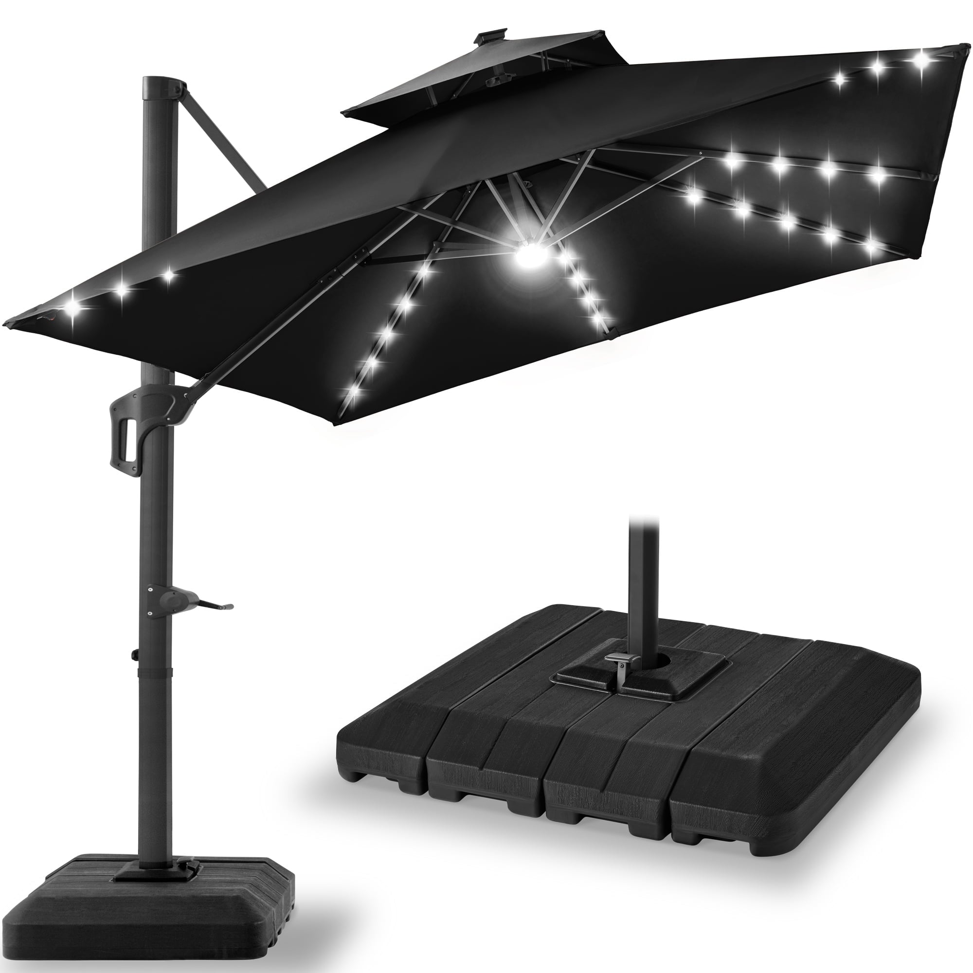 Best Choice Products 10x10ft 2-Tier Square Outdoor Solar LED Cantilever Patio Umbrella w/ Base Included - Tan