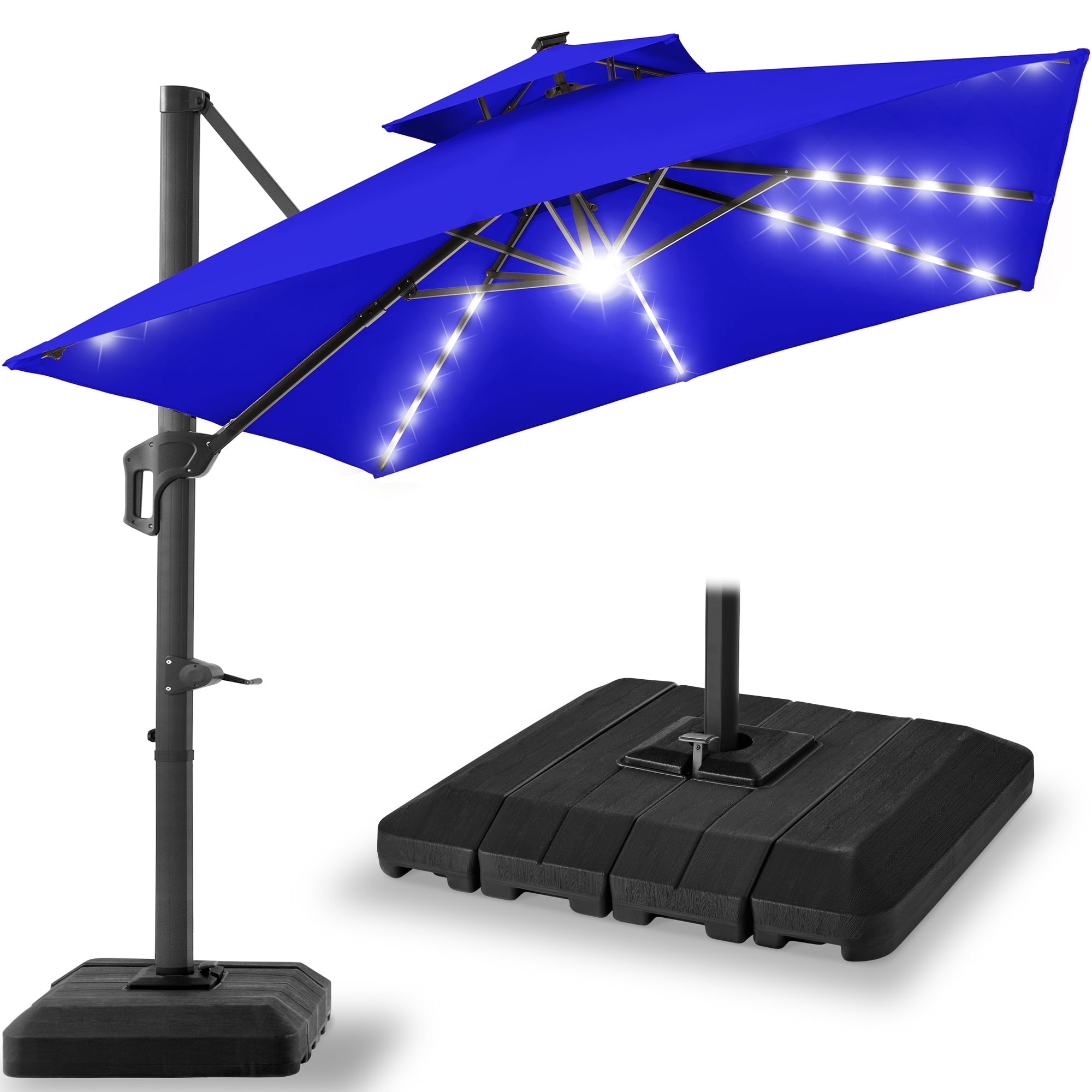 Best Choice Products 10x10ft 2-Tier Square Outdoor Solar LED Cantilever Patio Umbrella w/ Base Included - Tan