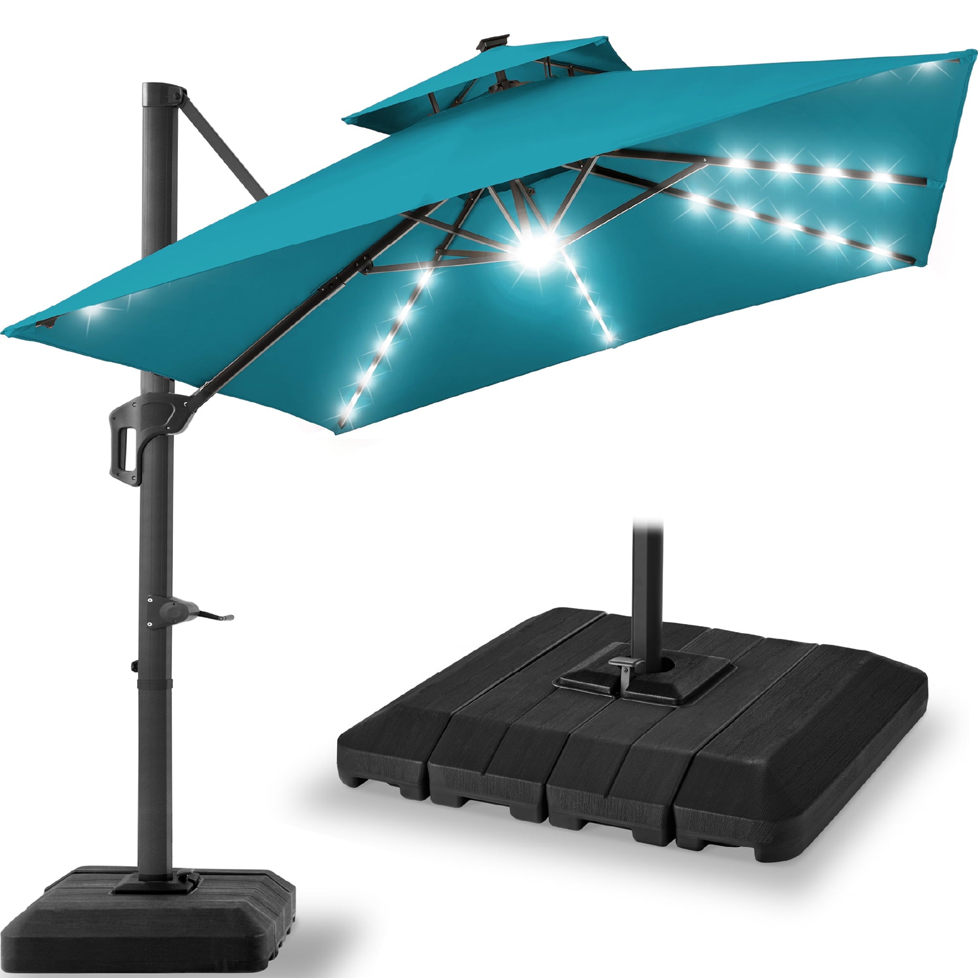Best Choice Products 12x12ft 2-Tier Square Outdoor Solar LED Cantilever Umbrella w/ 360-Rotating Base   Gray