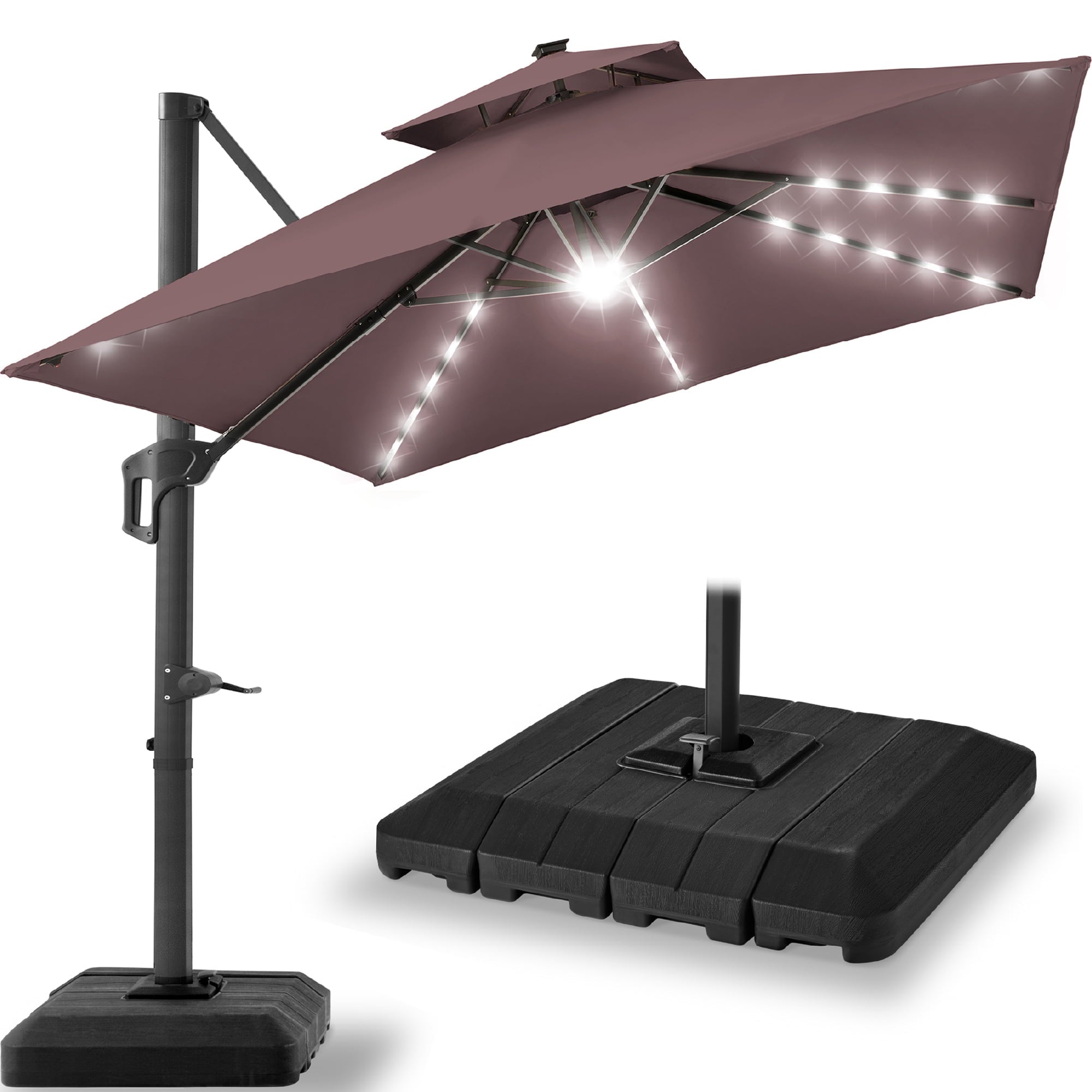 Best Choice Products 12x12ft 2-Tier Square Outdoor Solar LED Cantilever Umbrella w/ 360-Rotating Base   Gray