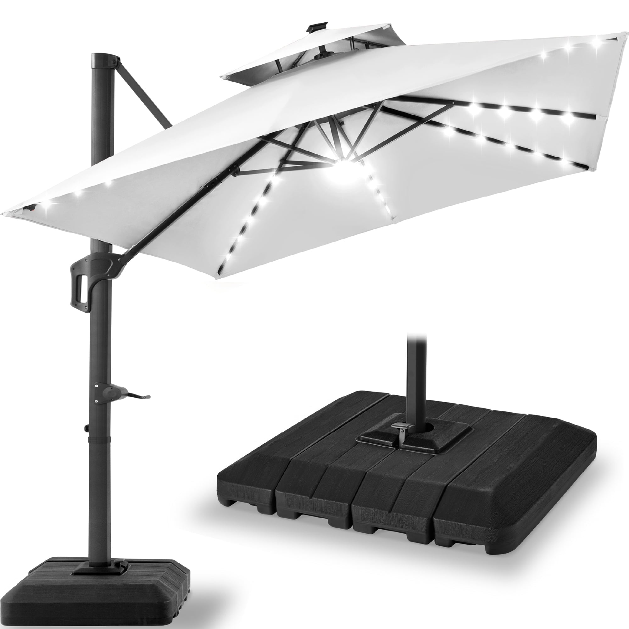 Best Choice Products 12x12ft 2-Tier Square Outdoor Solar LED Cantilever Umbrella w/ 360-Rotating Base   Gray