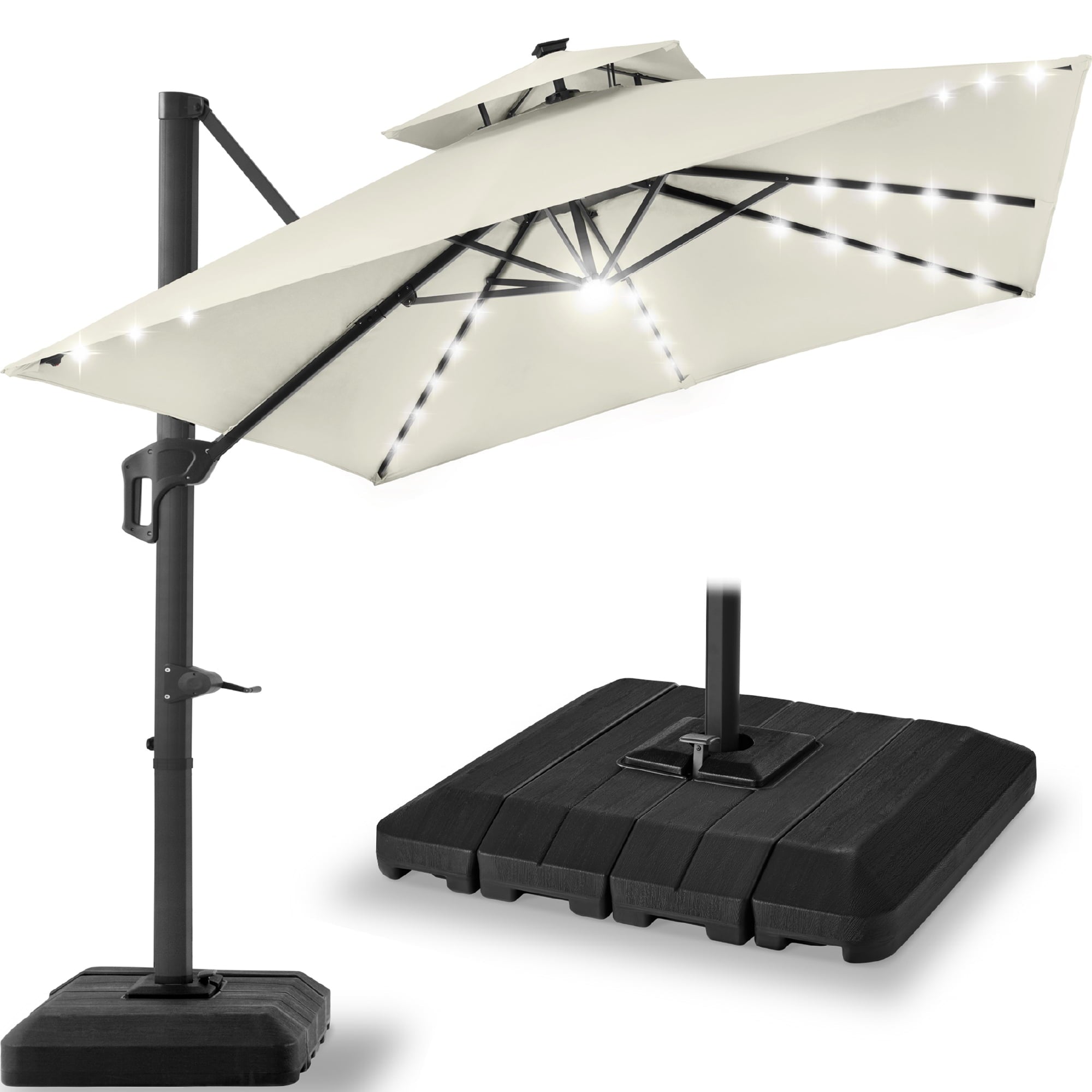 Best Choice Products 12x12ft 2-Tier Square Outdoor Solar LED Cantilever Umbrella w/ 360-Rotating Base   Gray