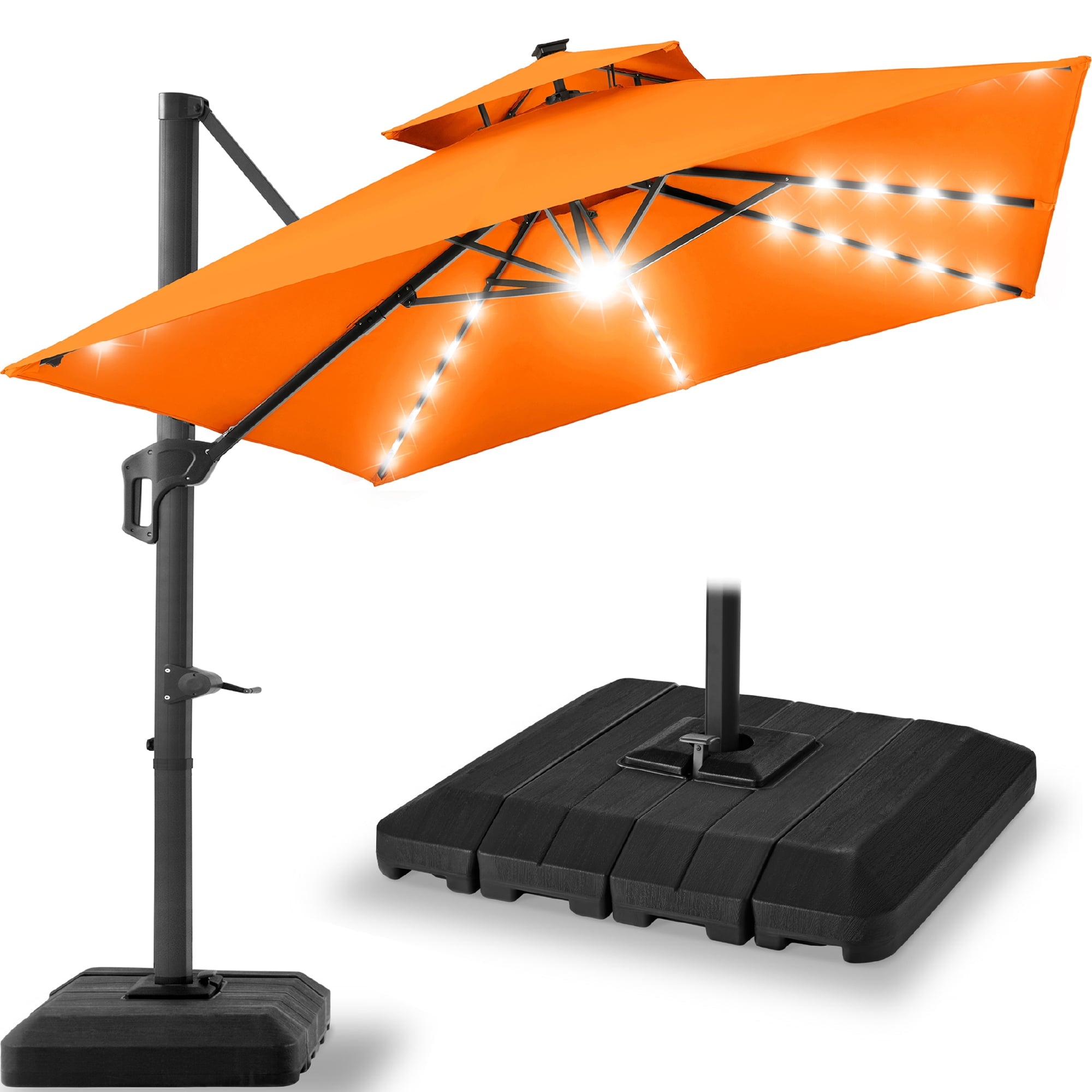 Best Choice Products 12x12ft 2-Tier Square Outdoor Solar LED Cantilever Umbrella w/ 360-Rotating Base   Gray