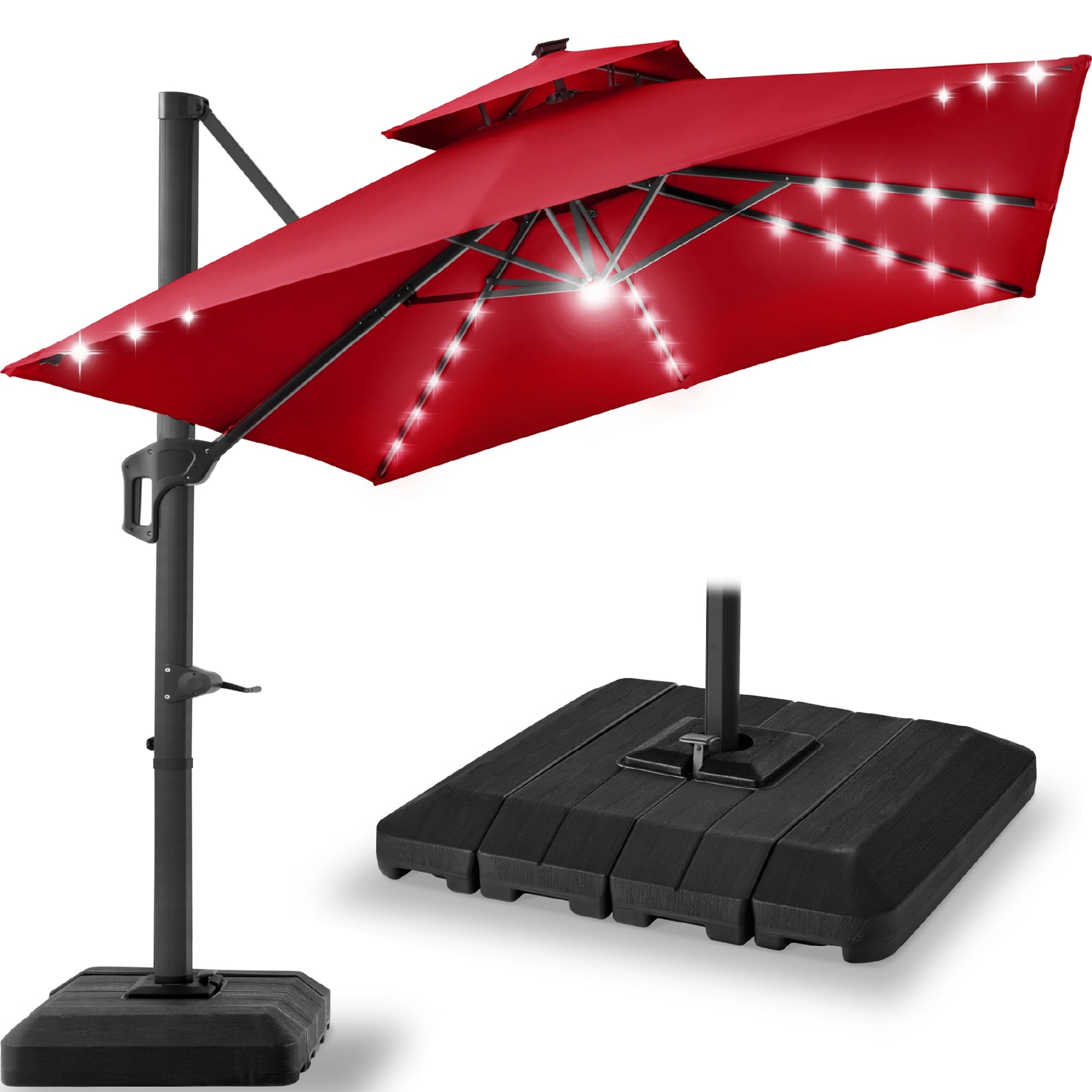 Best Choice Products 12x12ft 2-Tier Square Outdoor Solar LED Cantilever Umbrella w/ 360-Rotating Base   Gray