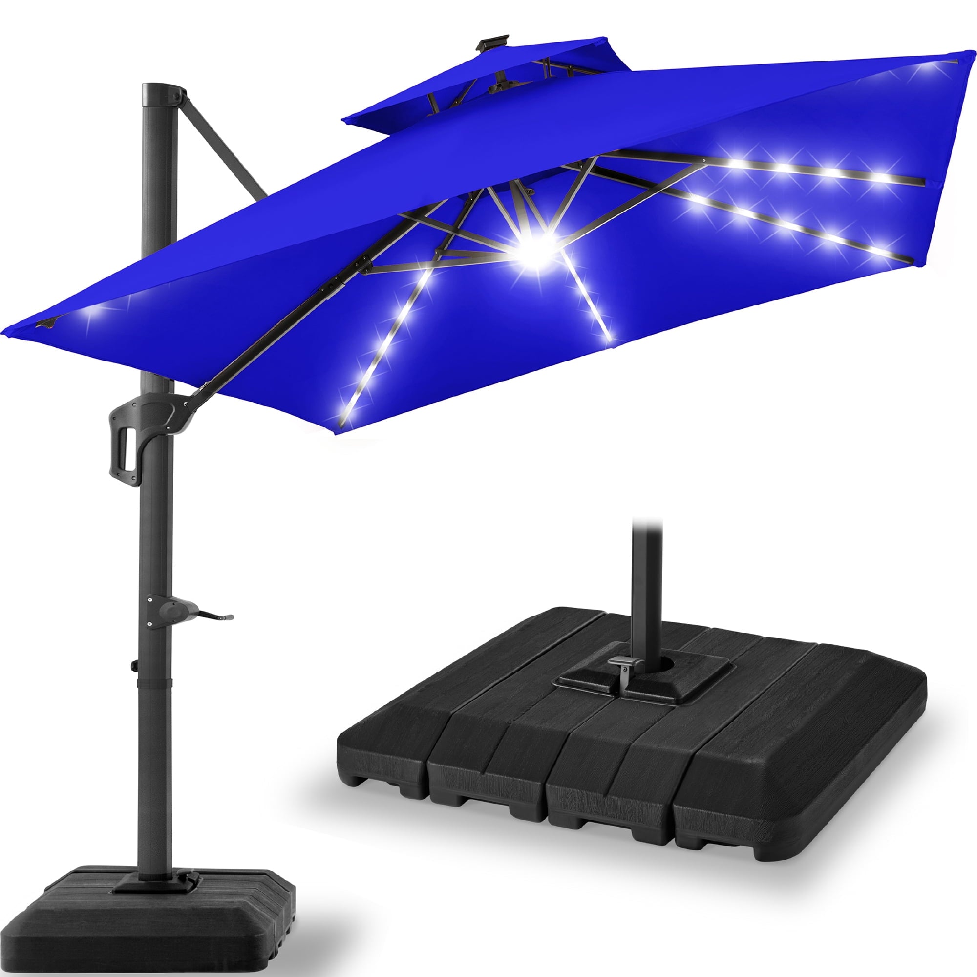 Best Choice Products 12x12ft 2-Tier Square Outdoor Solar LED Cantilever Umbrella w/ 360-Rotating Base   Gray