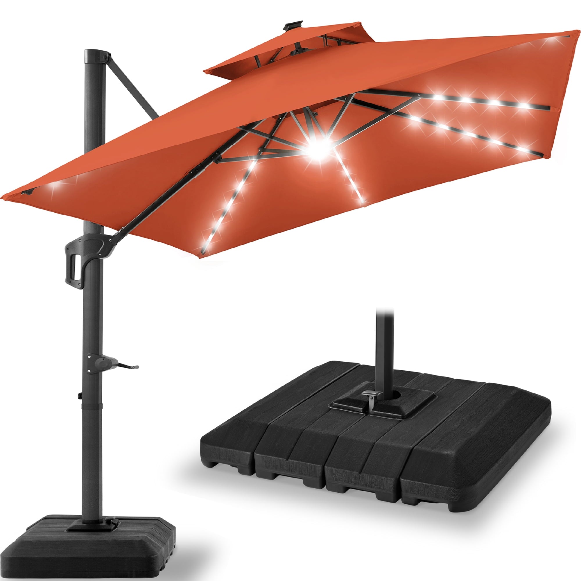 Best Choice Products 12x12ft 2-Tier Square Outdoor Solar LED Cantilever Umbrella w/ 360-Rotating Base   Gray