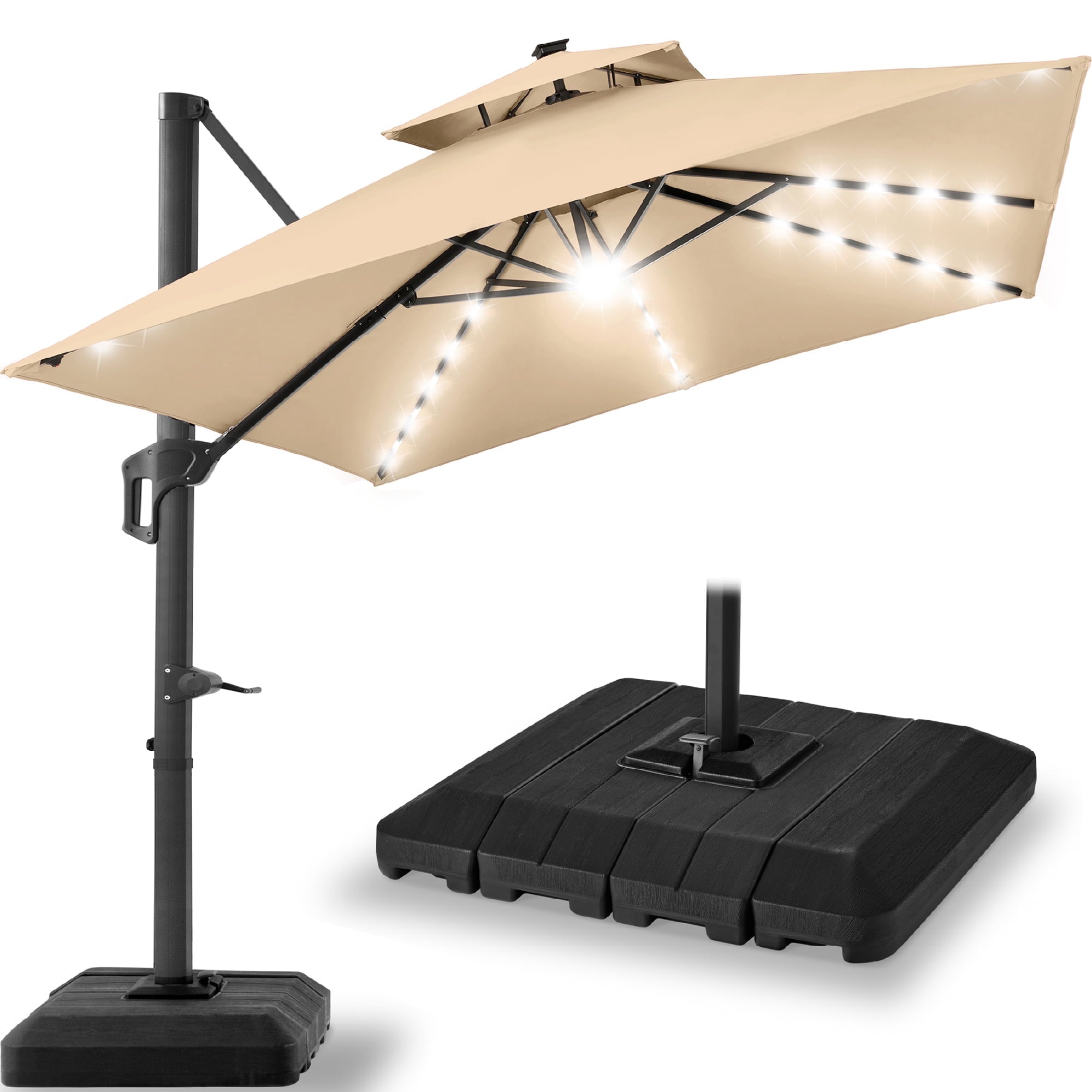 Best Choice Products 12x12ft 2-Tier Square Outdoor Solar LED Cantilever Umbrella w/ 360-Rotating Base   Gray