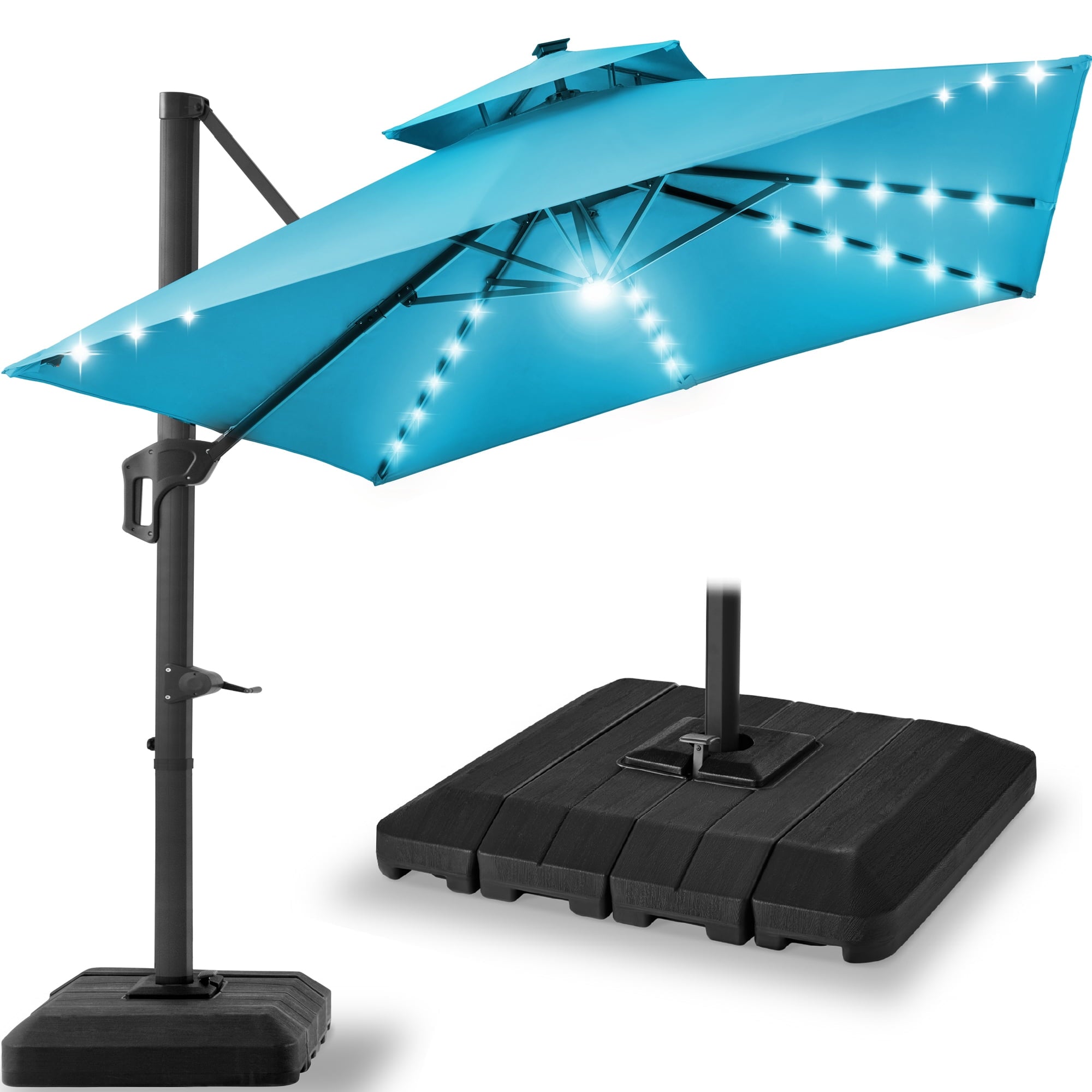 Best Choice Products 12x12ft 2-Tier Square Outdoor Solar LED Cantilever Umbrella w/ 360-Rotating Base   Gray